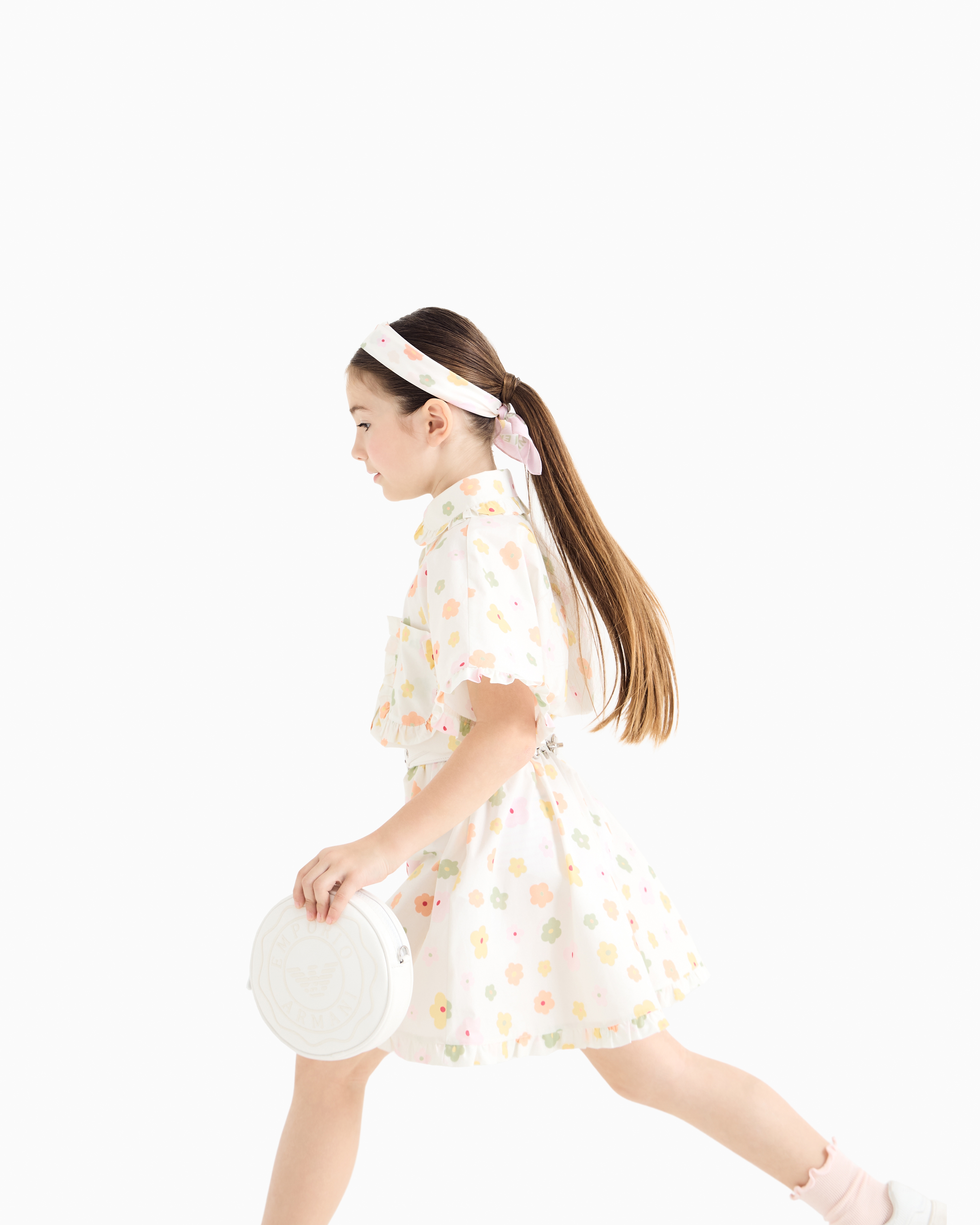 Emporio Armani Poplin Dress With Elasticated Waist And All-over Print In Multicoloured