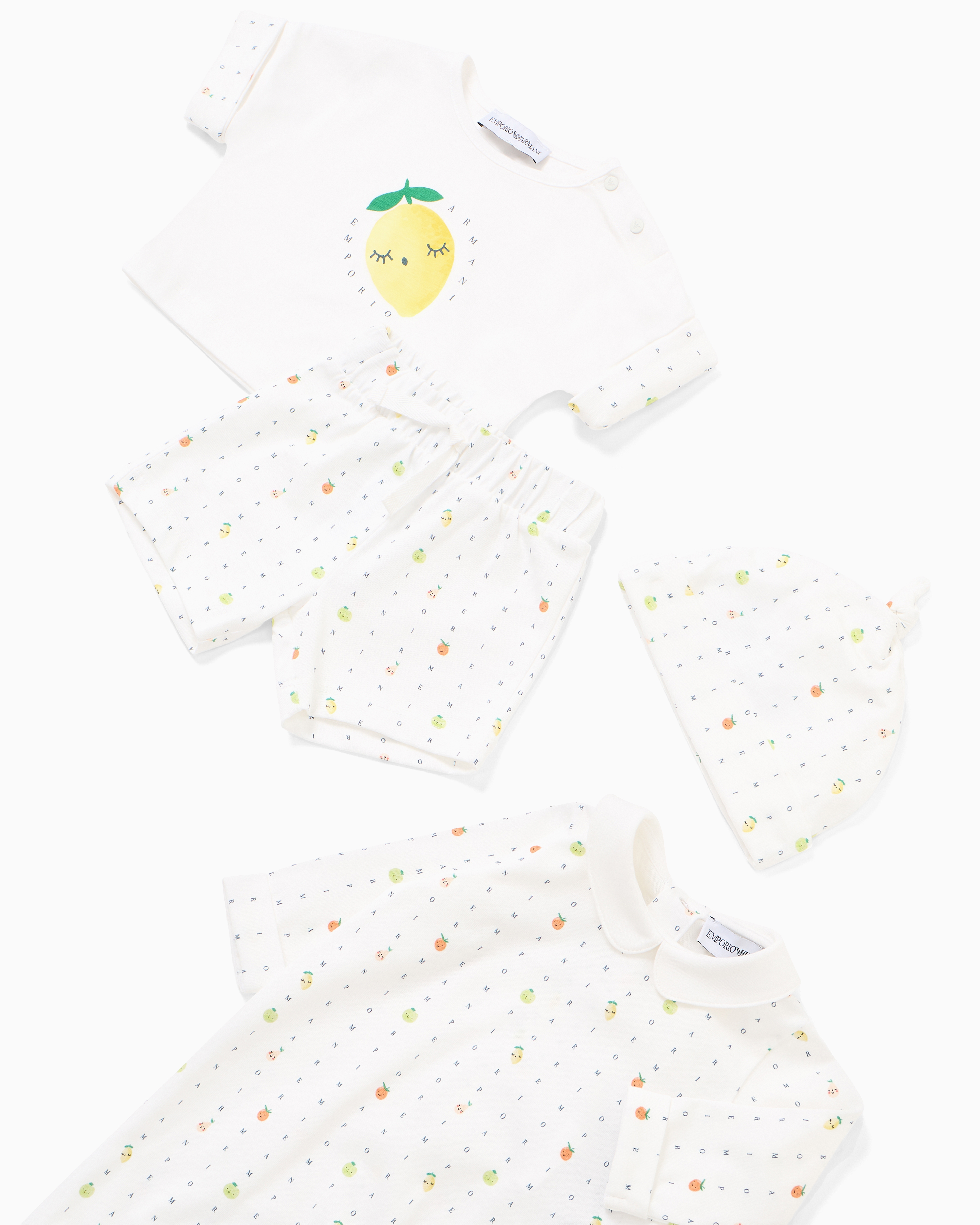 Emporio Armani Colour Juice Printed Jersey Onesie And Beanie Set In White