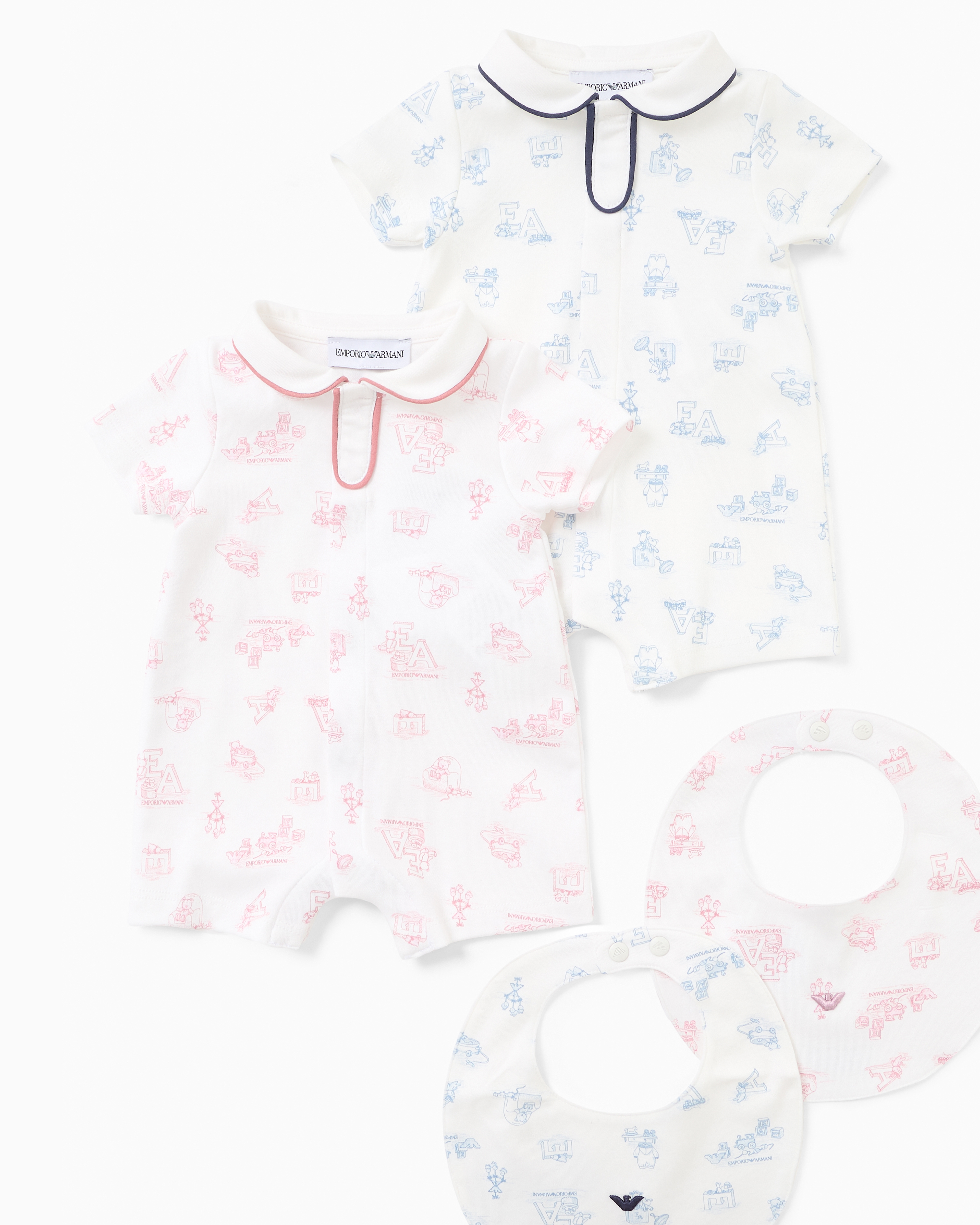 Emporio Armani Sunday Pattern Interlock Jersey Romper And Bib Gift Set In White