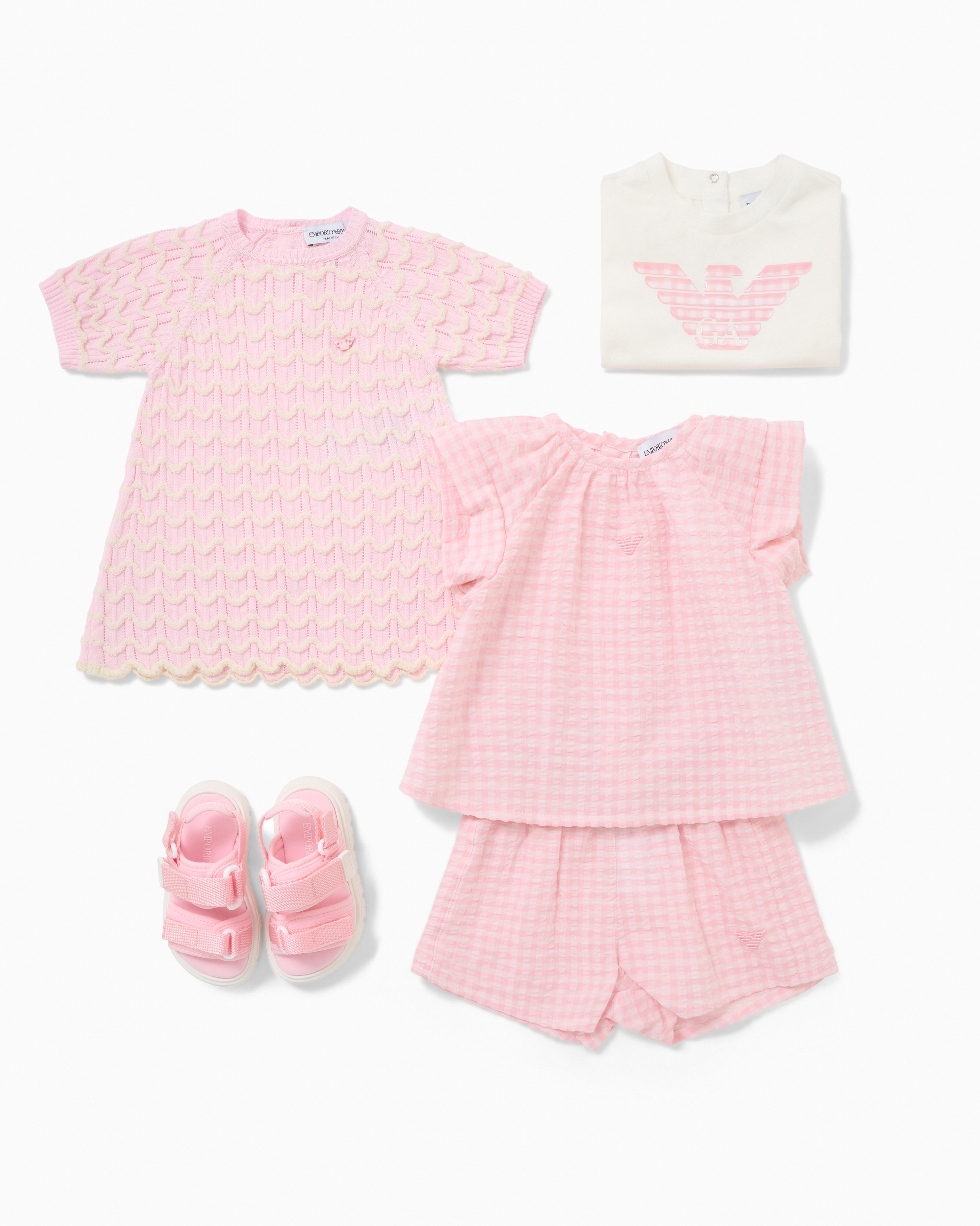 Emporio Armani Gingham Cotton Seersucker Blouse And Shorts Set In Pink