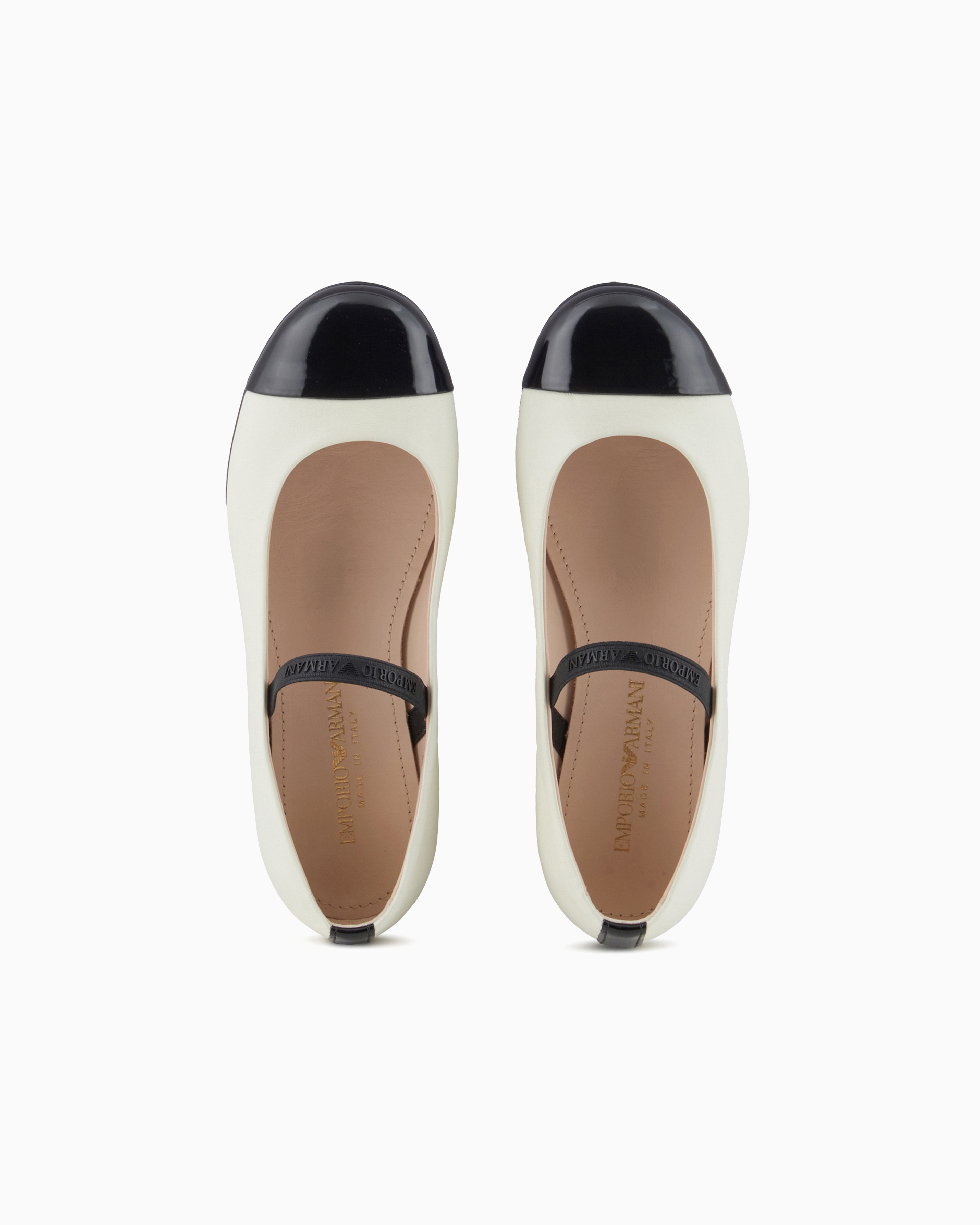 Shop Emporio Armani Nappa-leather Ballerinas With Patent Leather Toe In Beige