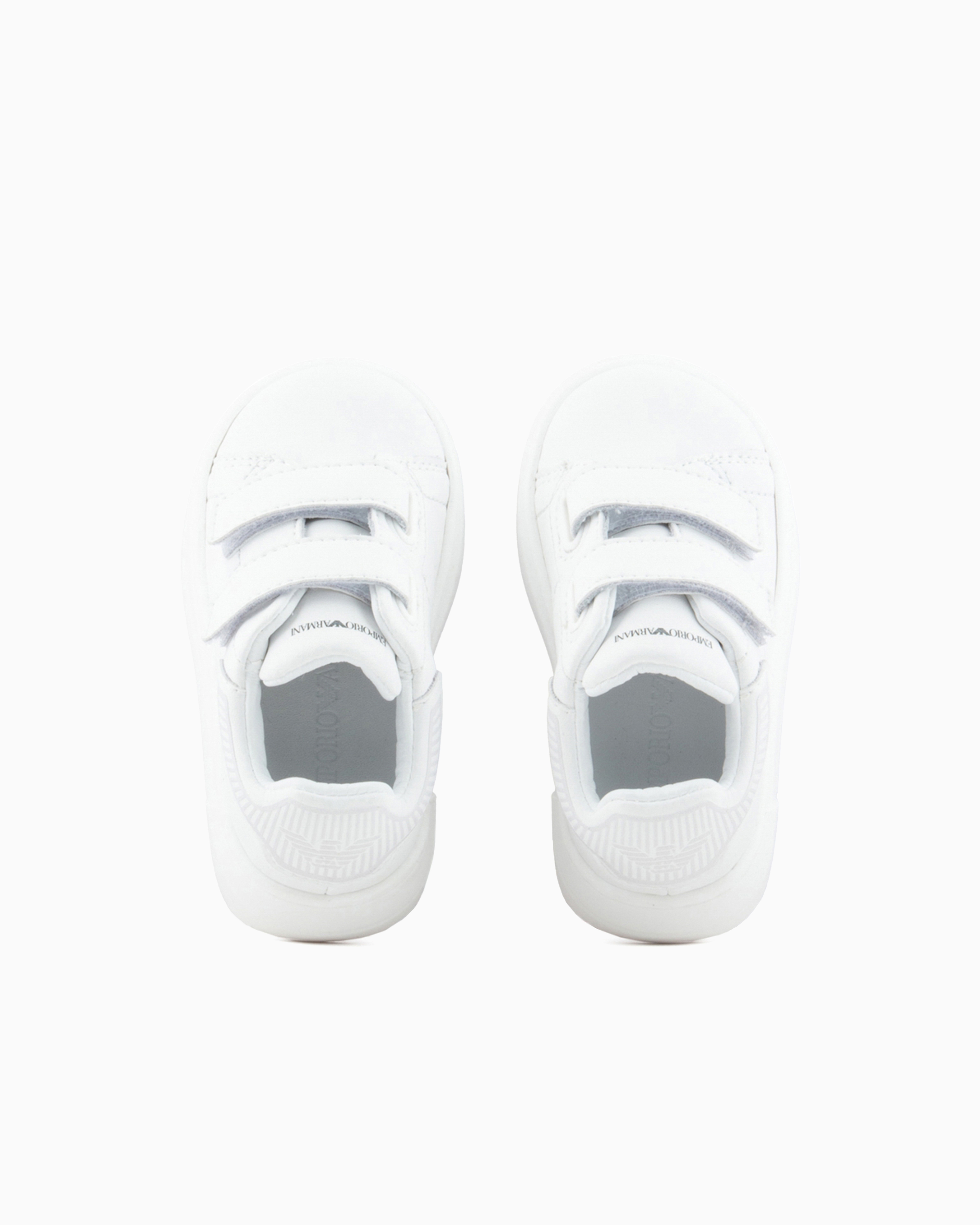 Emporio Armani Official Store Nappa-leather Sneakers With Strap In White