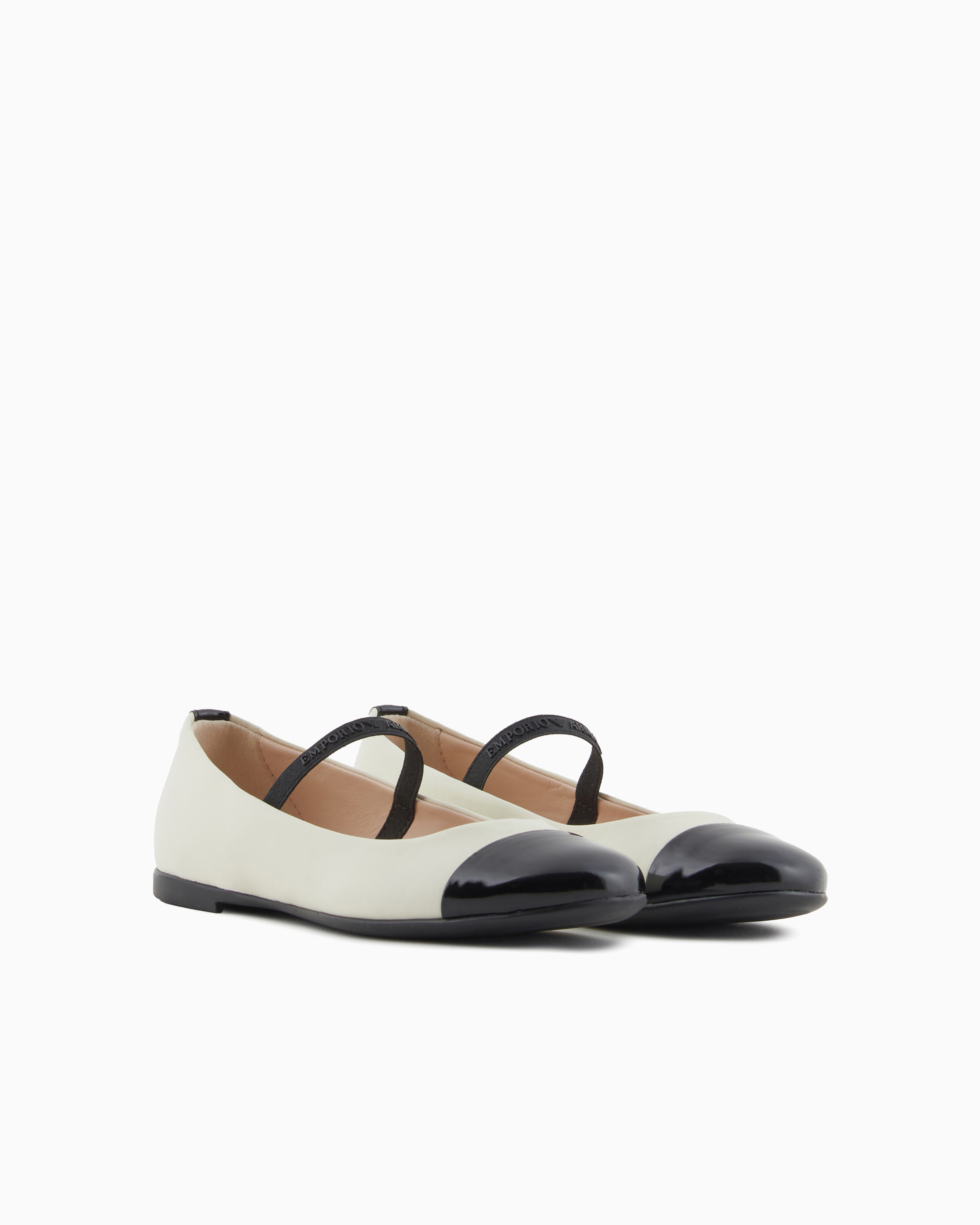 Shop Emporio Armani Nappa-leather Ballerinas With Patent Leather Toe In Beige