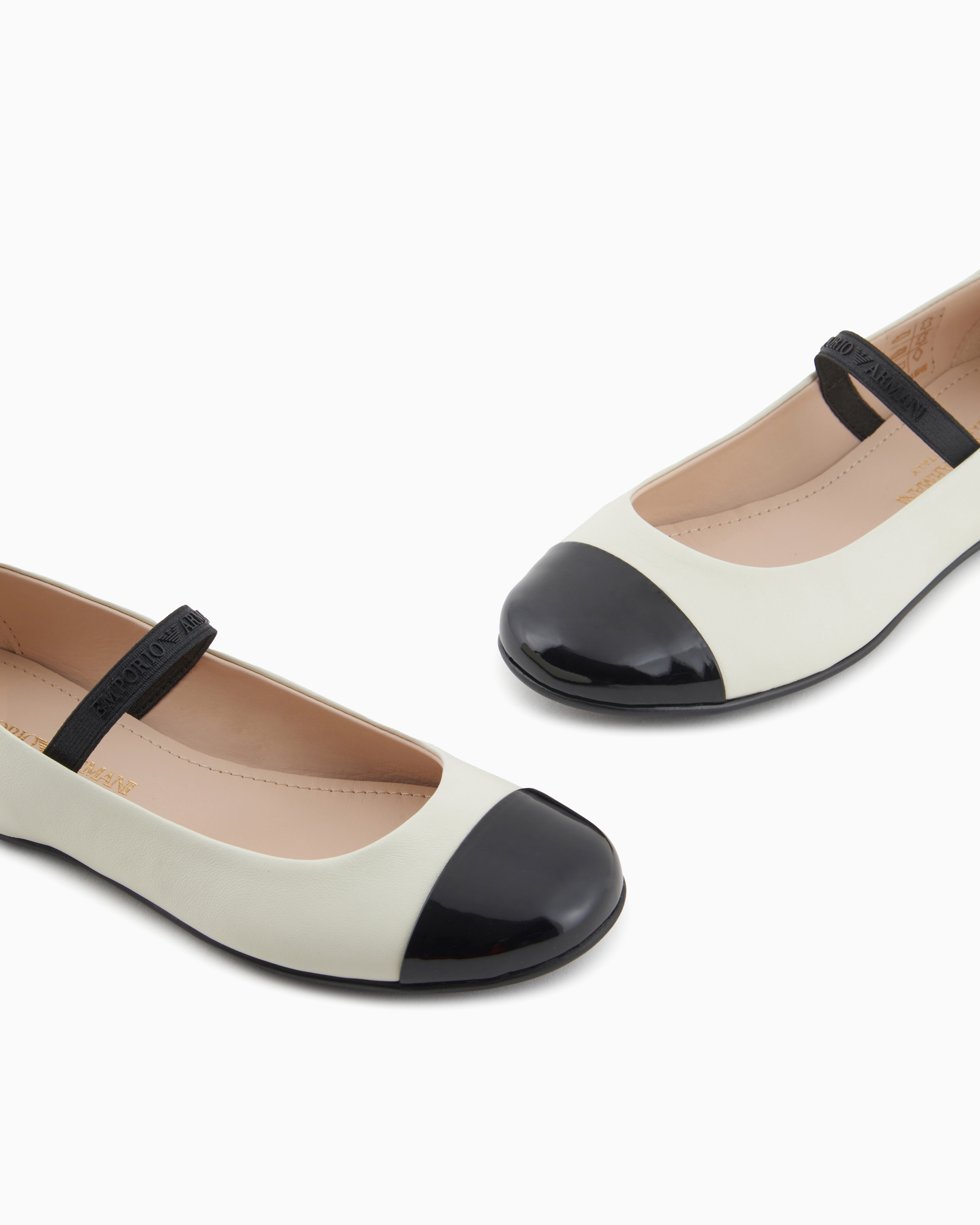 Shop Emporio Armani Nappa-leather Ballerinas With Patent Leather Toe In Beige