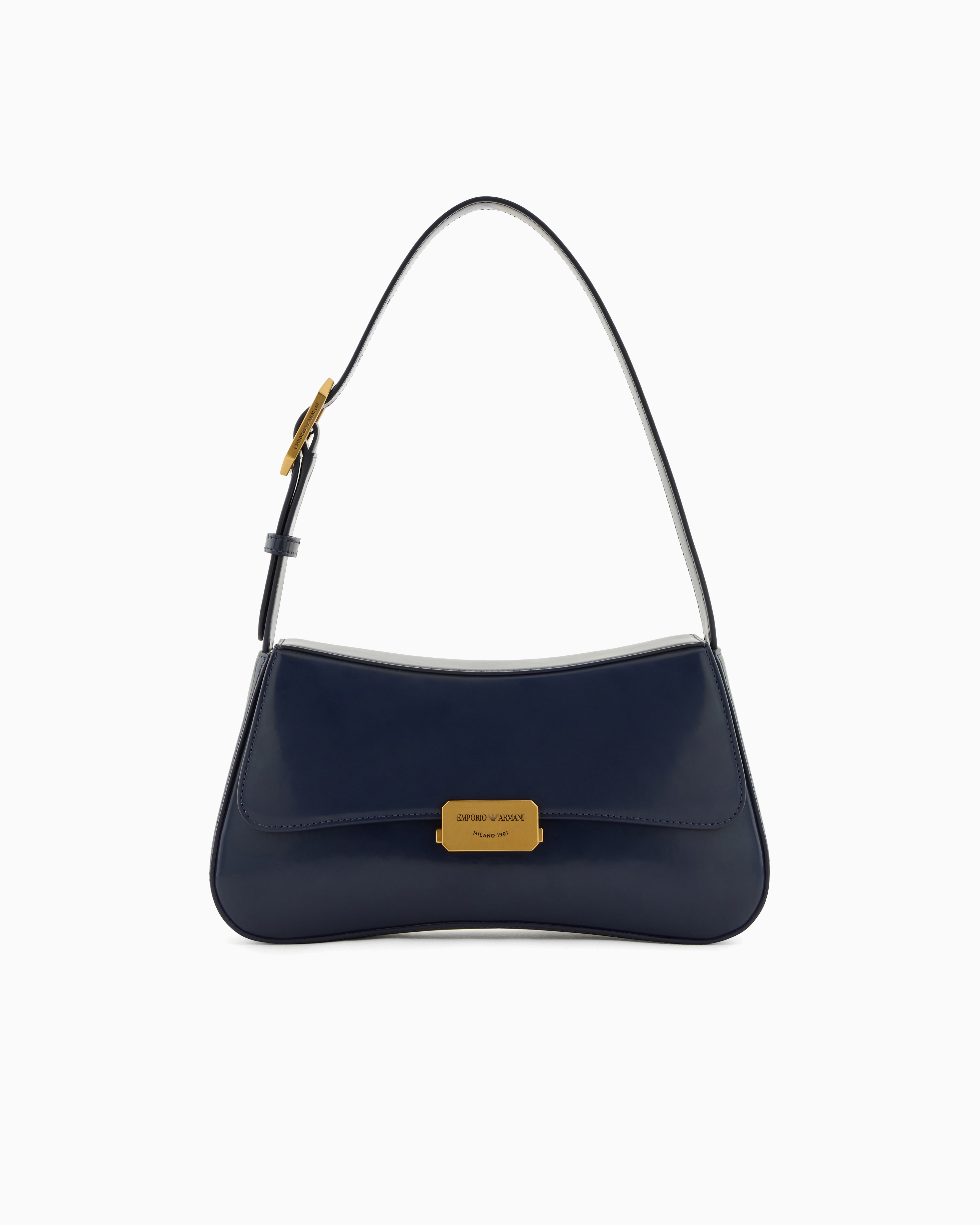 Emporio Armani Official Store Brushed-finish Baguette Shoulder Bag In Blue