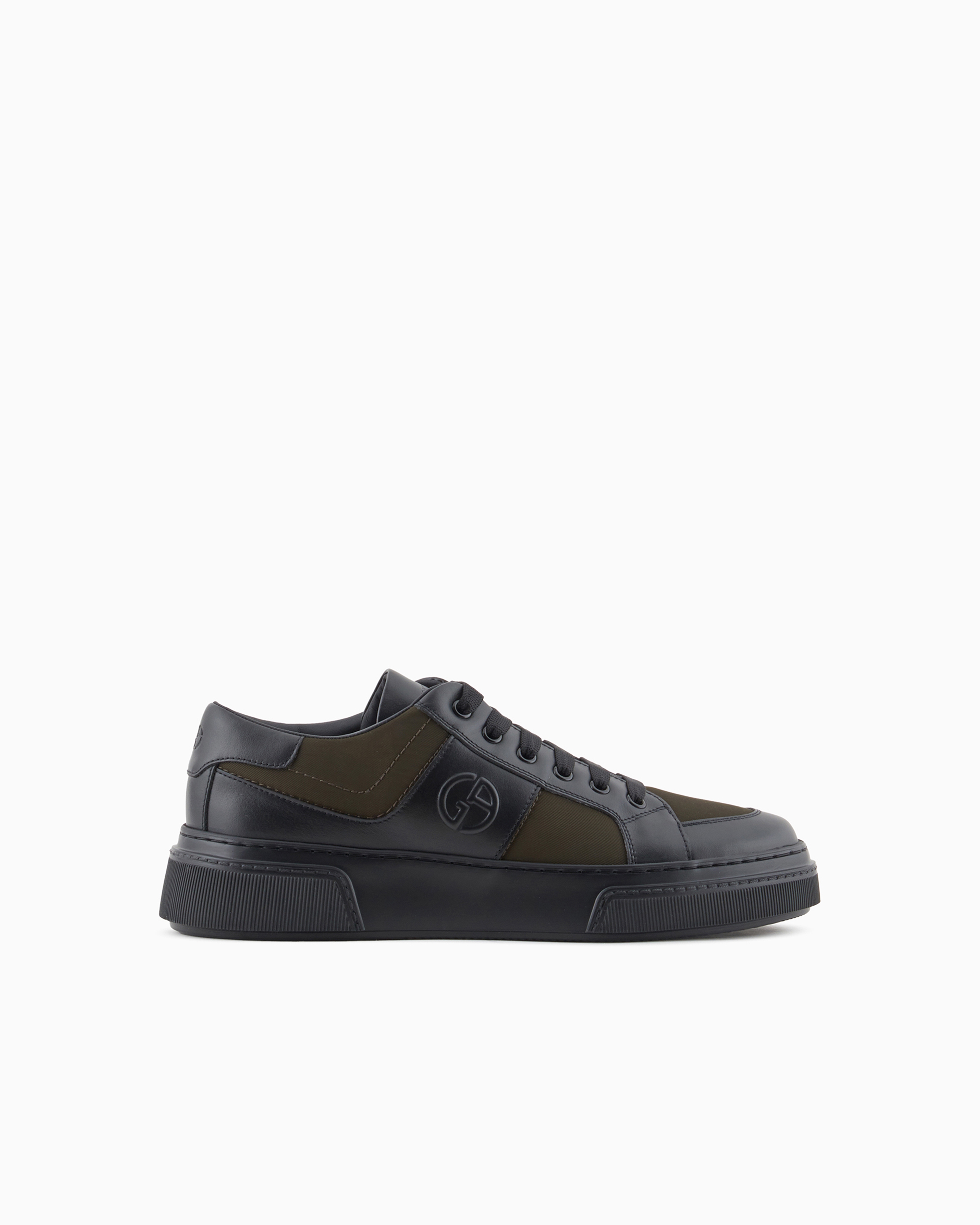 Giorgio Armani Official Store Leather And Fabric Sneakers In Green