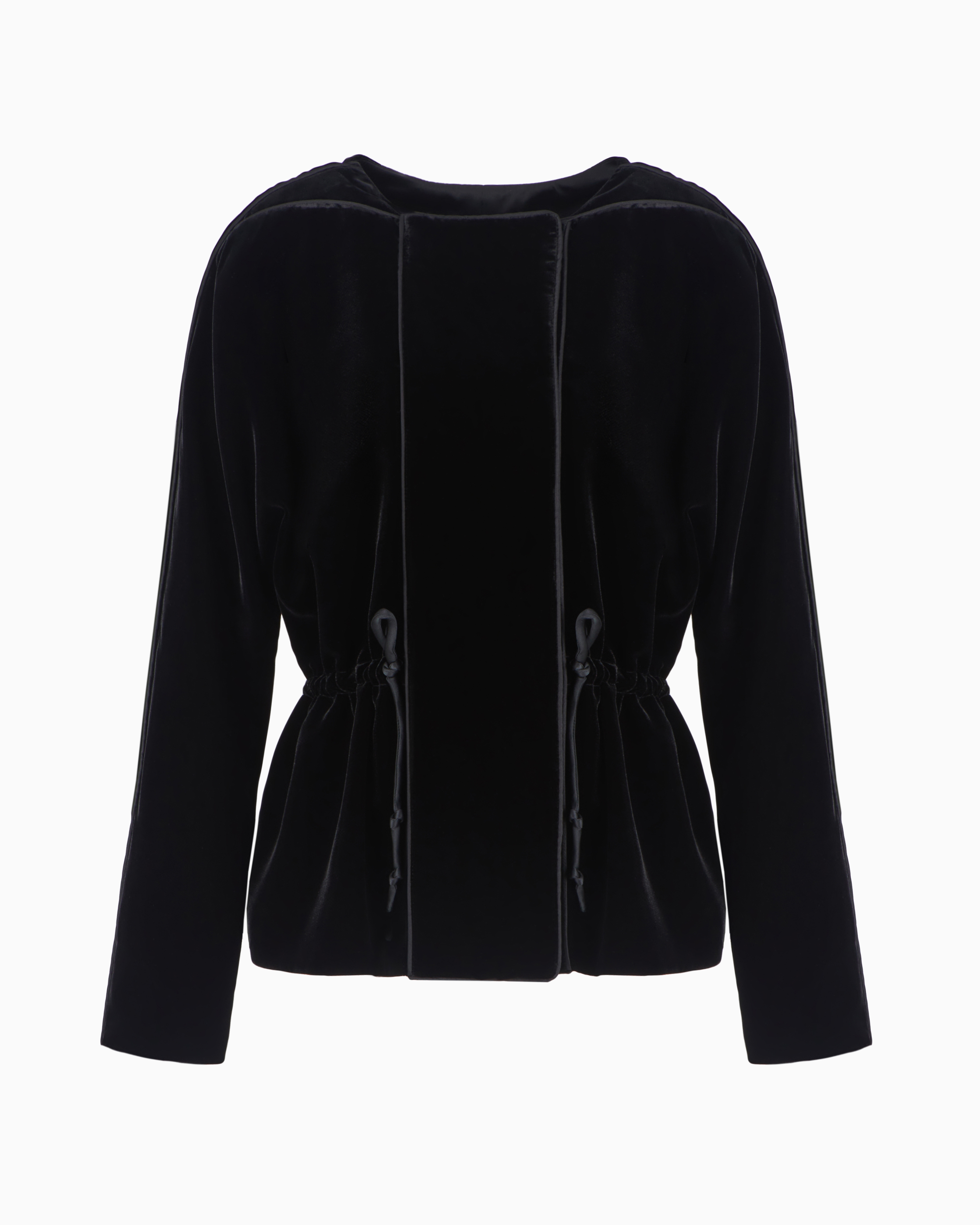 Emporio Armani Double-breasted Jacket In Liquid Velvet With Satin Piping In Black