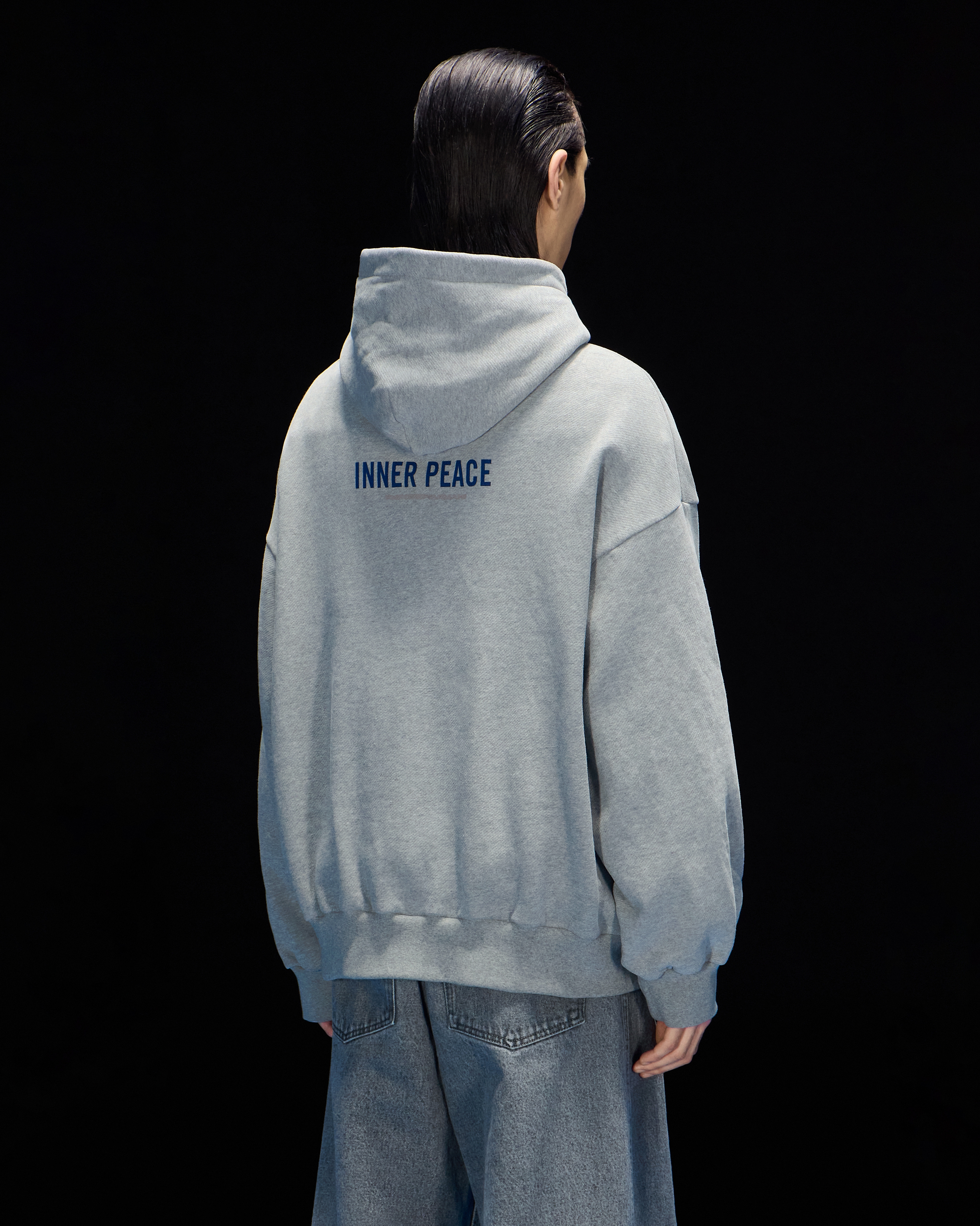 Emporio Armani Asv Black Blue Capsule Collection Slogan Oversize Hooded Sweatshirt In Organic Jersey In Grey