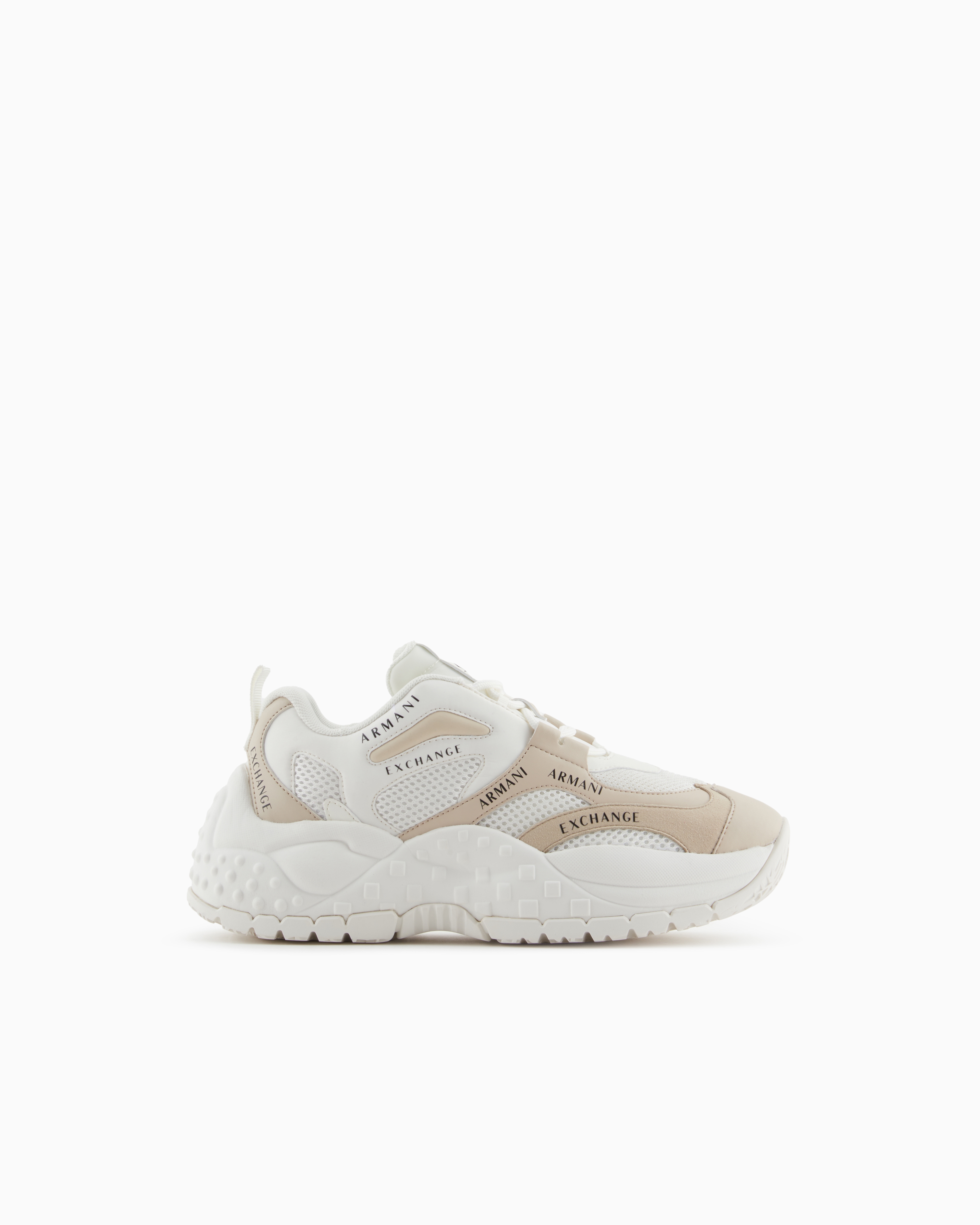 Armani Exchange Mesh Sneakers With Custom Tread In Beige