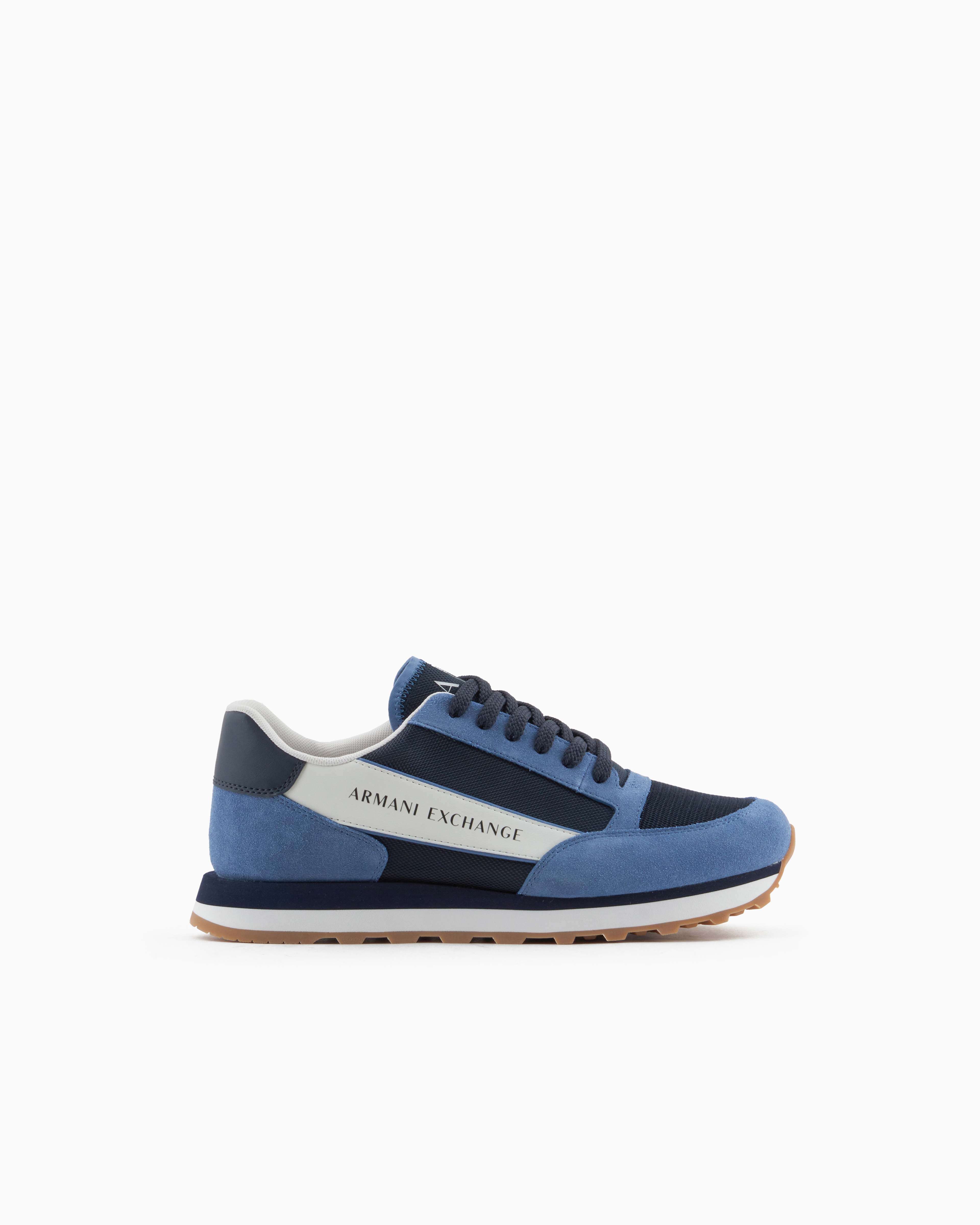 Armani Exchange Suede Sneakers With Mesh Inserts In Navy Blue
