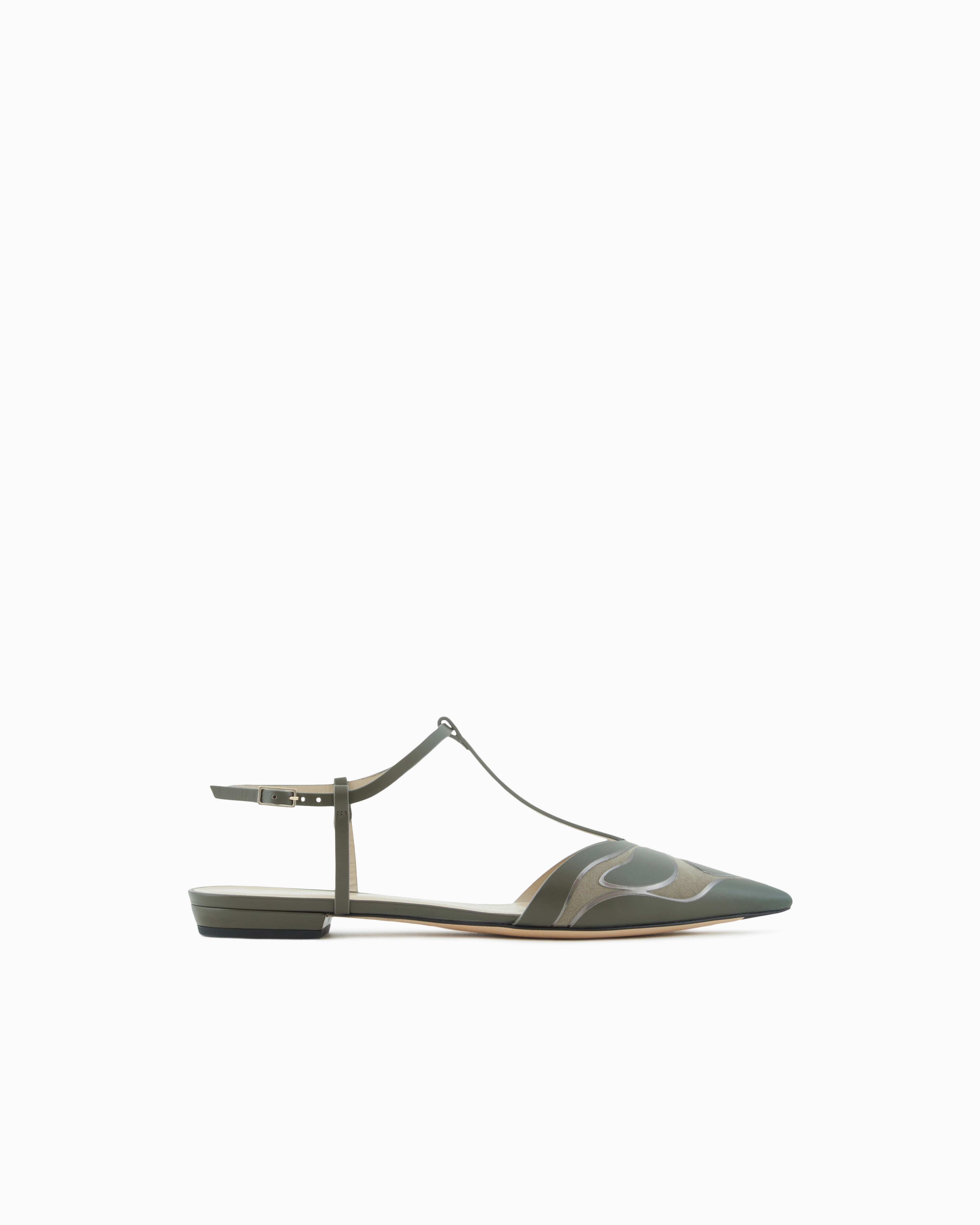 Giorgio Armani Pointed Leather Ballet Flats In Green