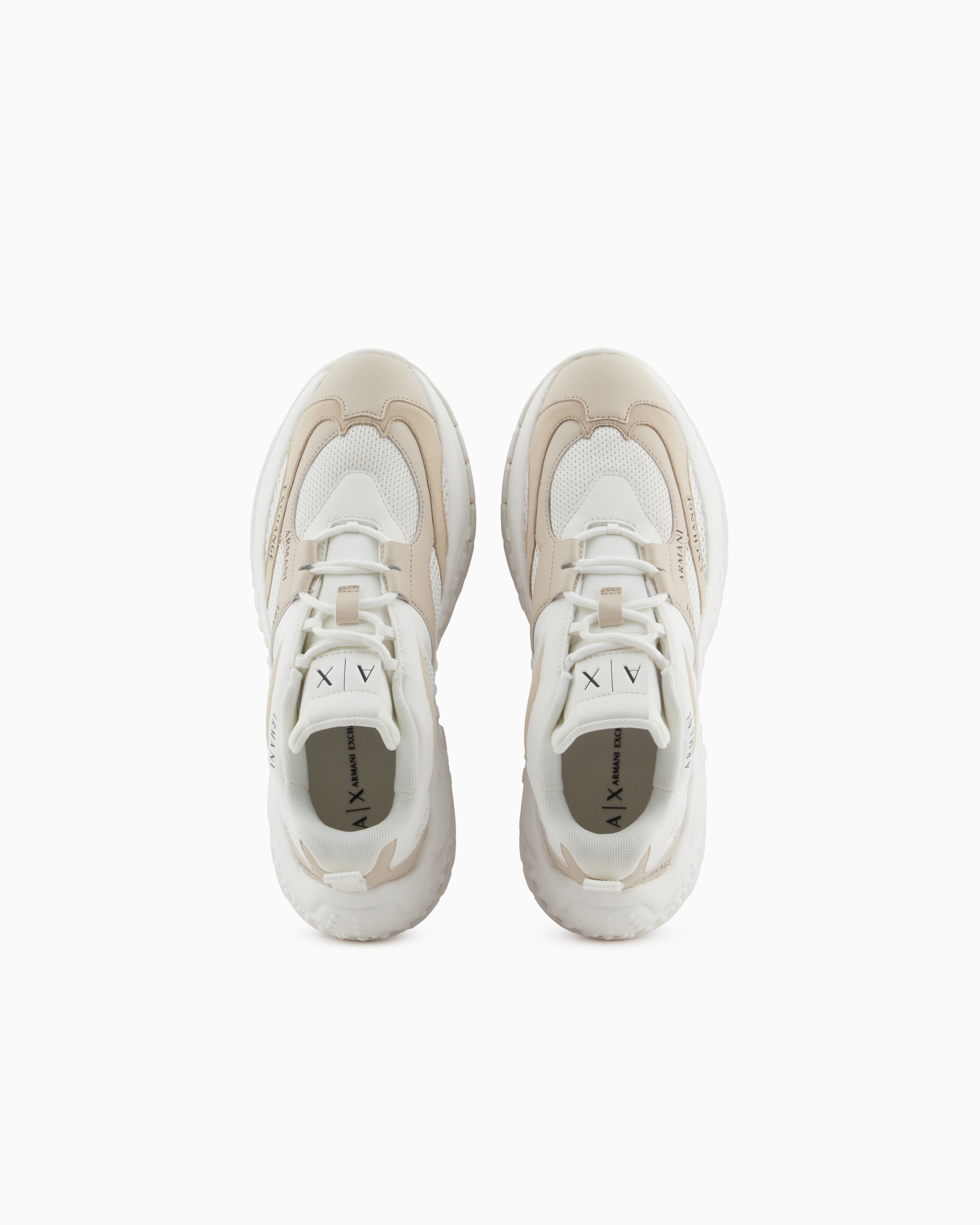 Armani Exchange Mesh Sneakers With Custom Tread In Beige