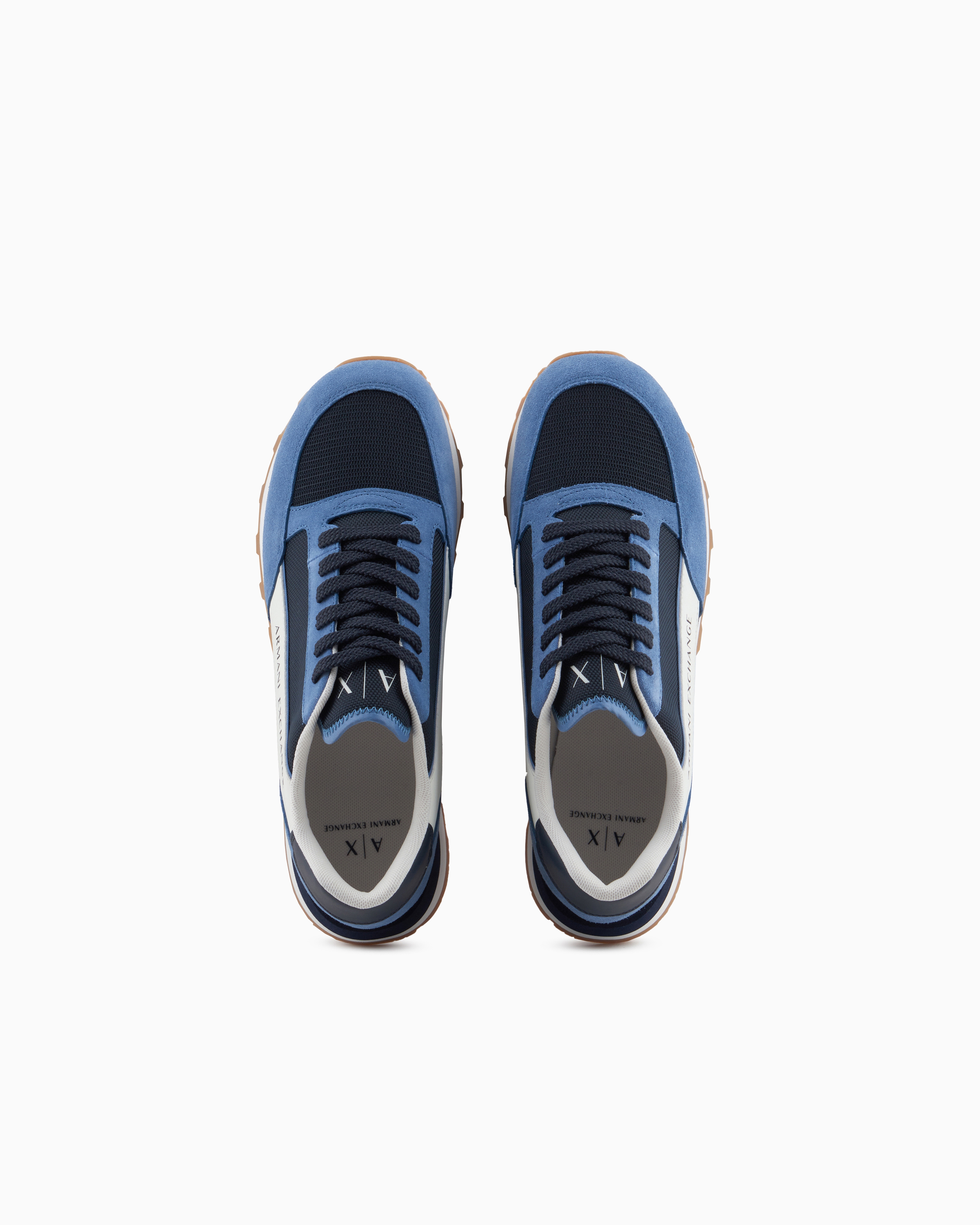 Armani Exchange Suede Sneakers With Mesh Inserts In Navy Blue