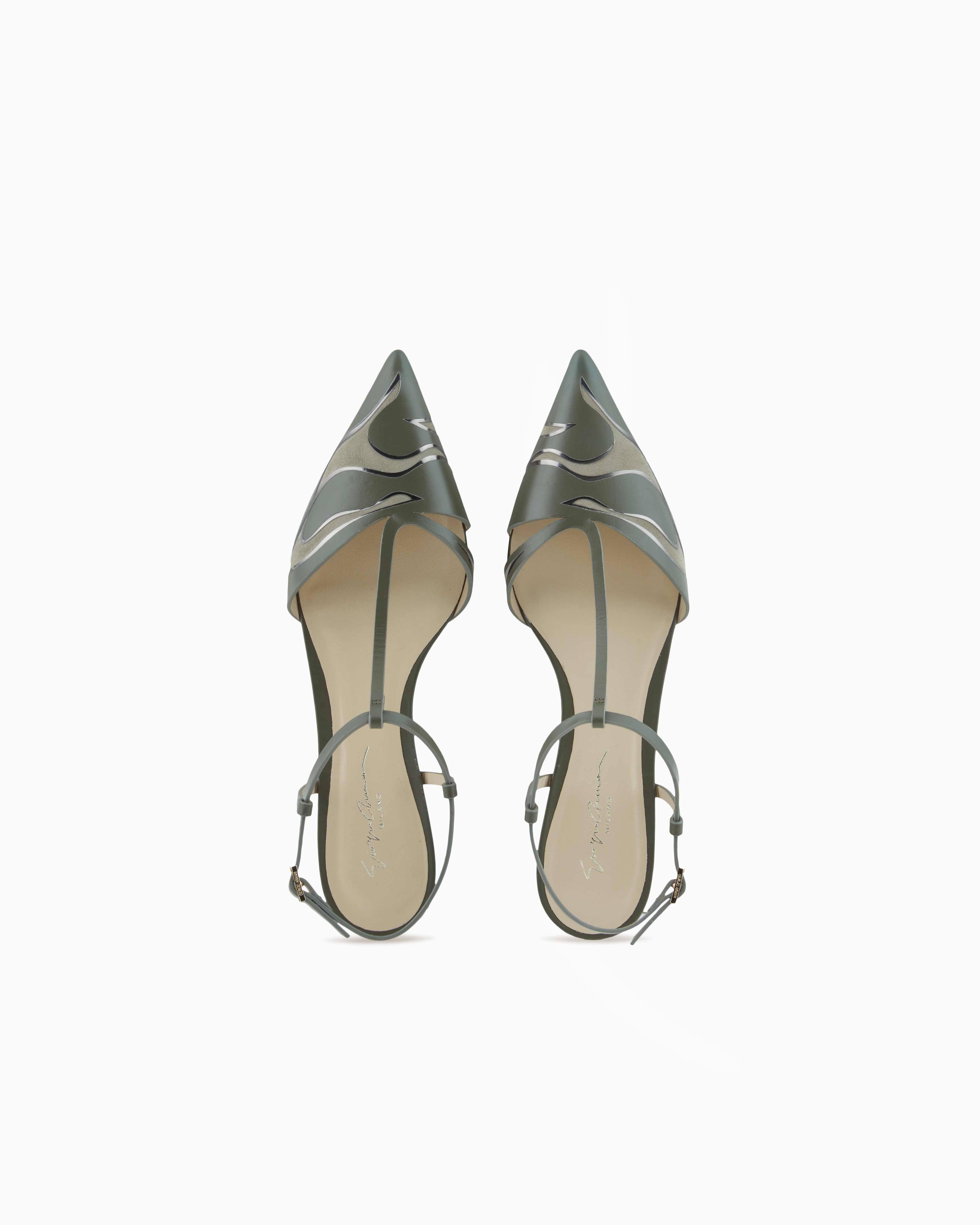 Giorgio Armani Pointed Leather Ballet Flats In Green