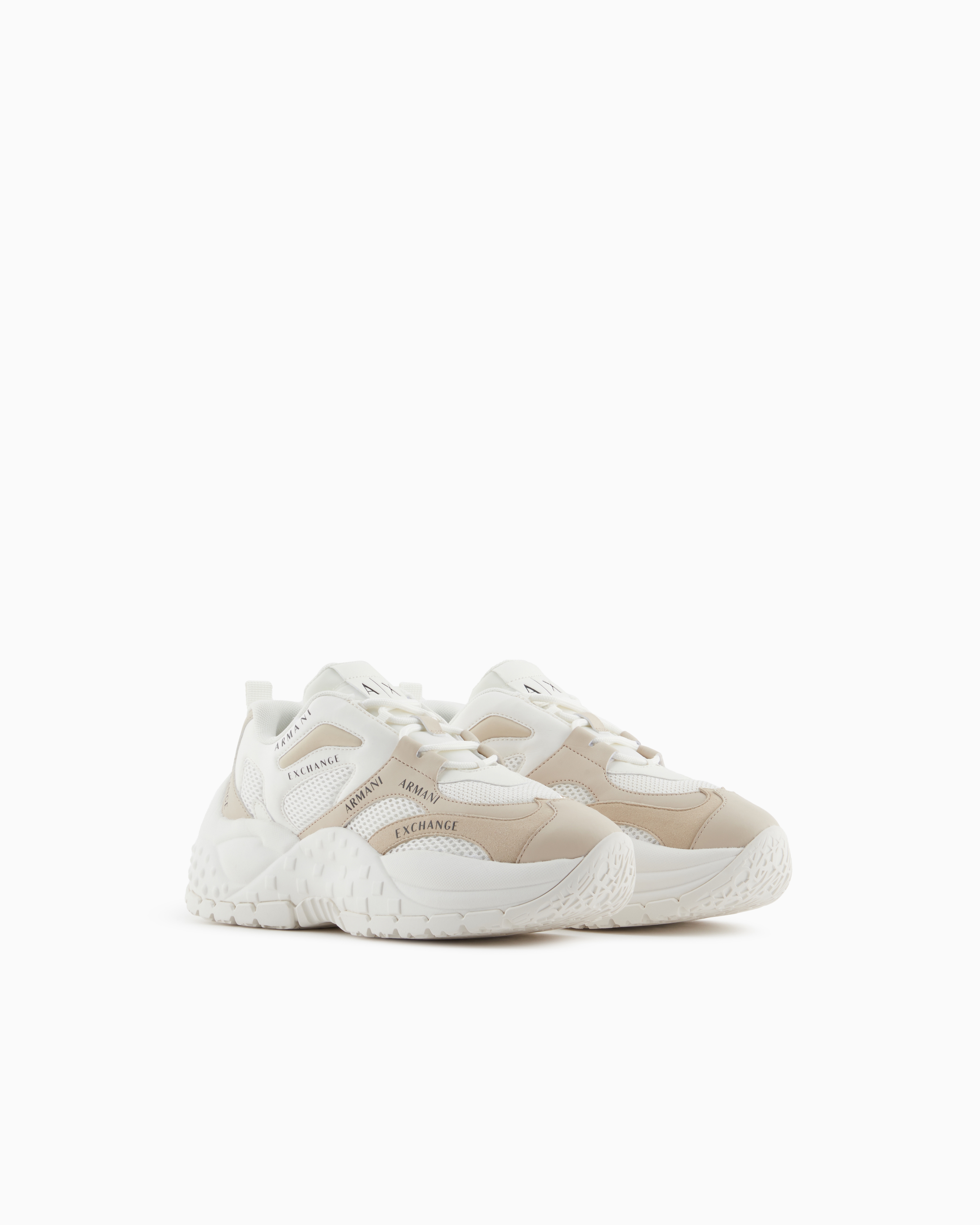 Armani Exchange Mesh Sneakers With Custom Tread In Beige