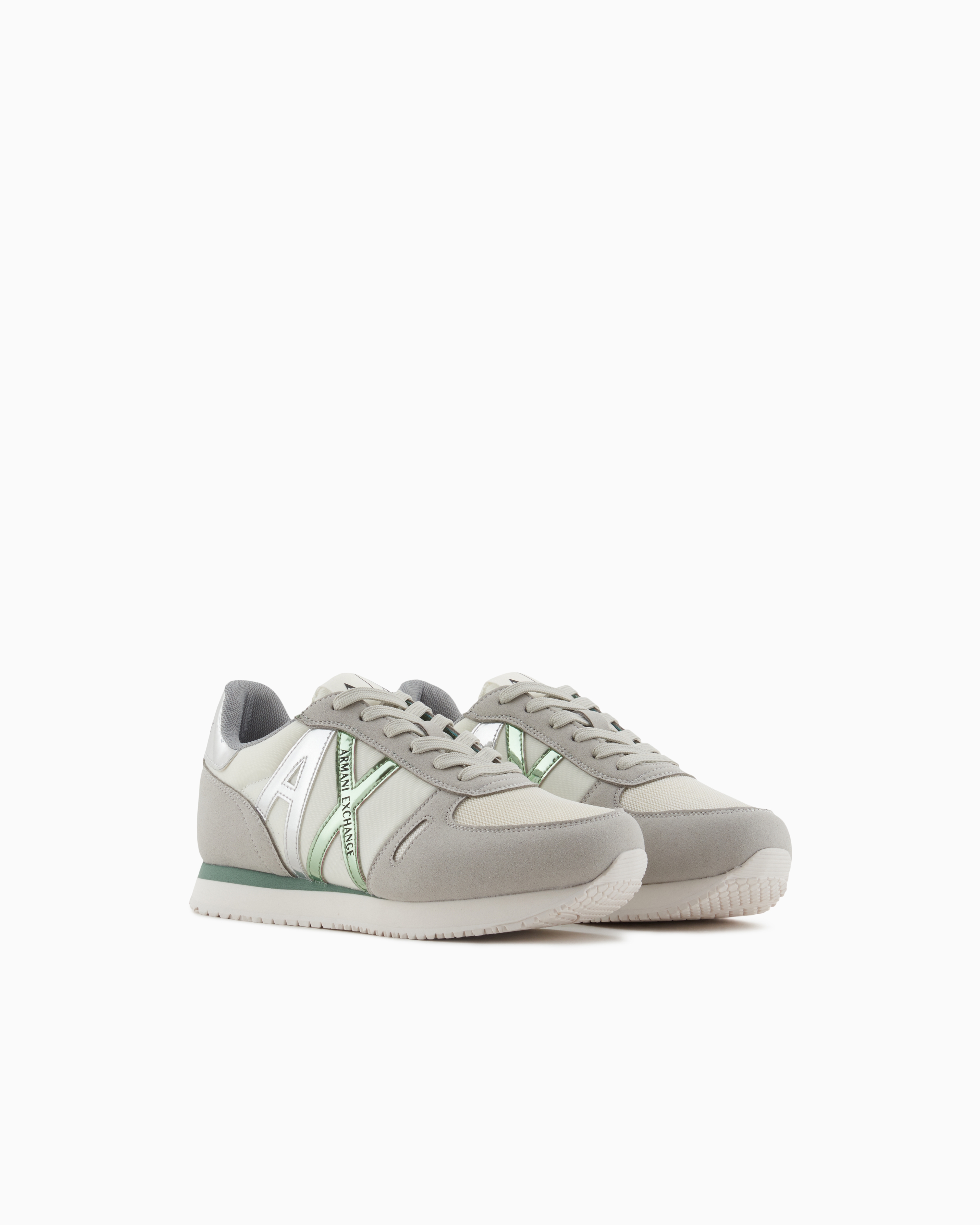 Armani Exchange Microfiber Sneakers With Logo In Grey