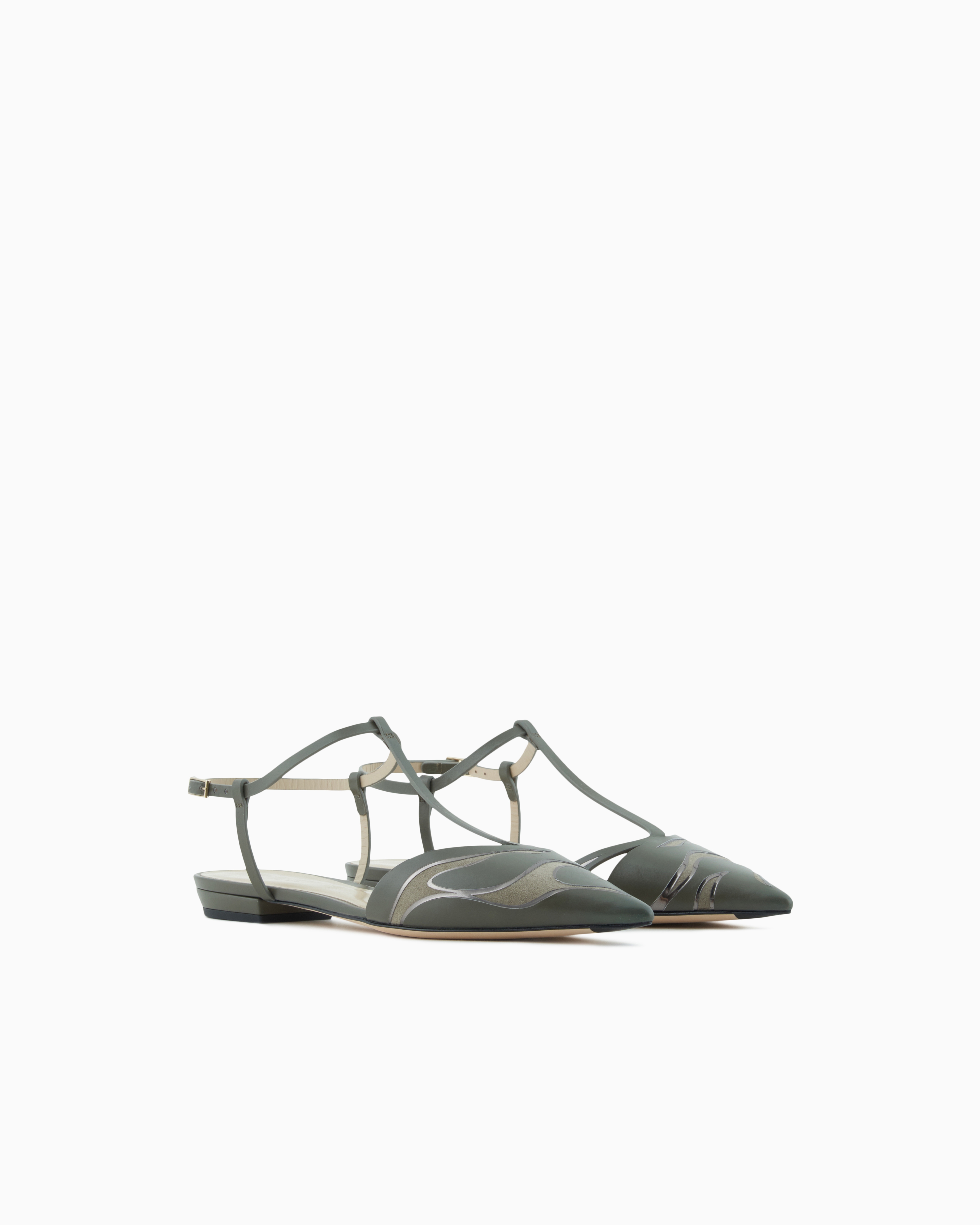 Giorgio Armani Pointed Leather Ballet Flats In Green