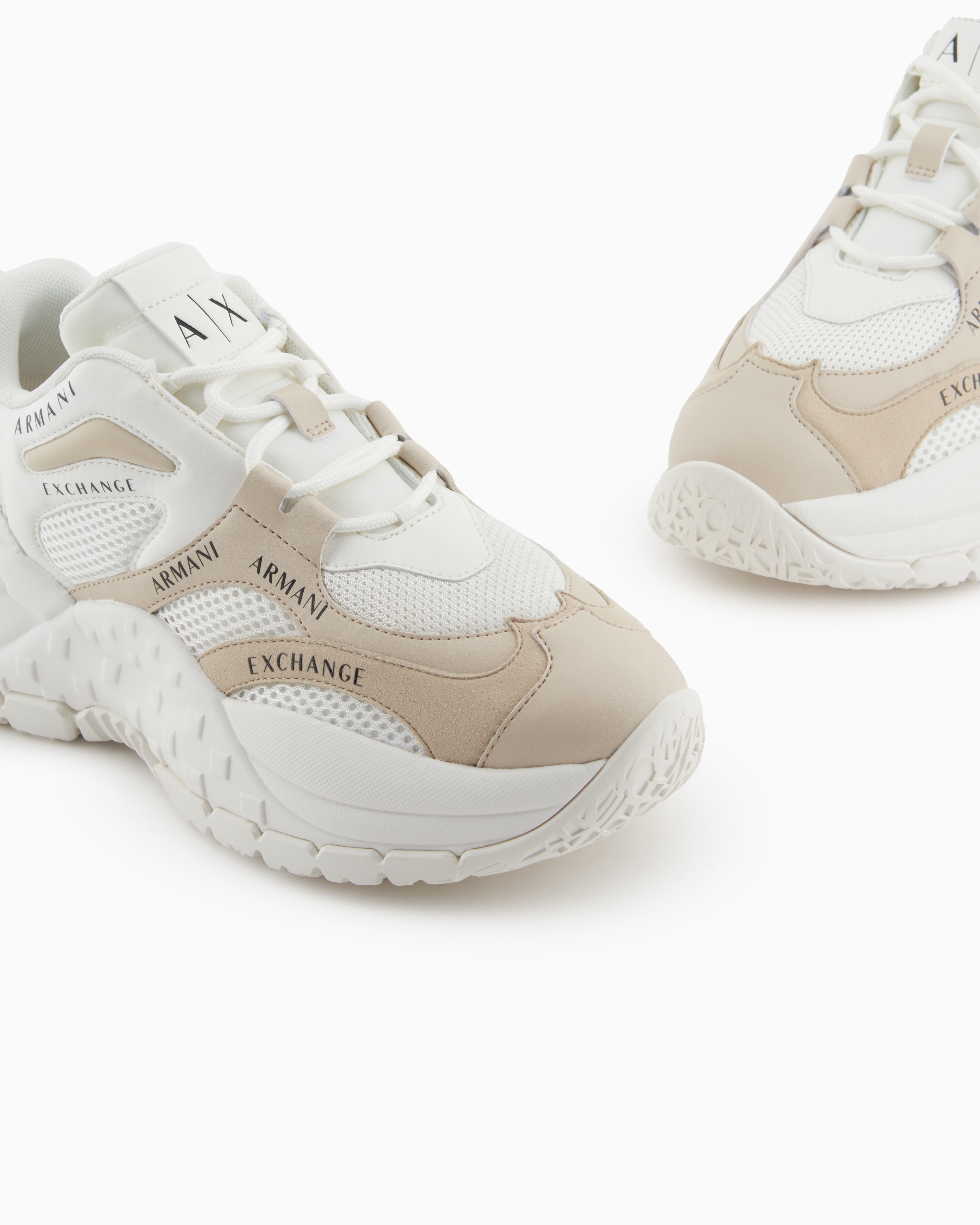 Armani Exchange Mesh Sneakers With Custom Tread In Beige