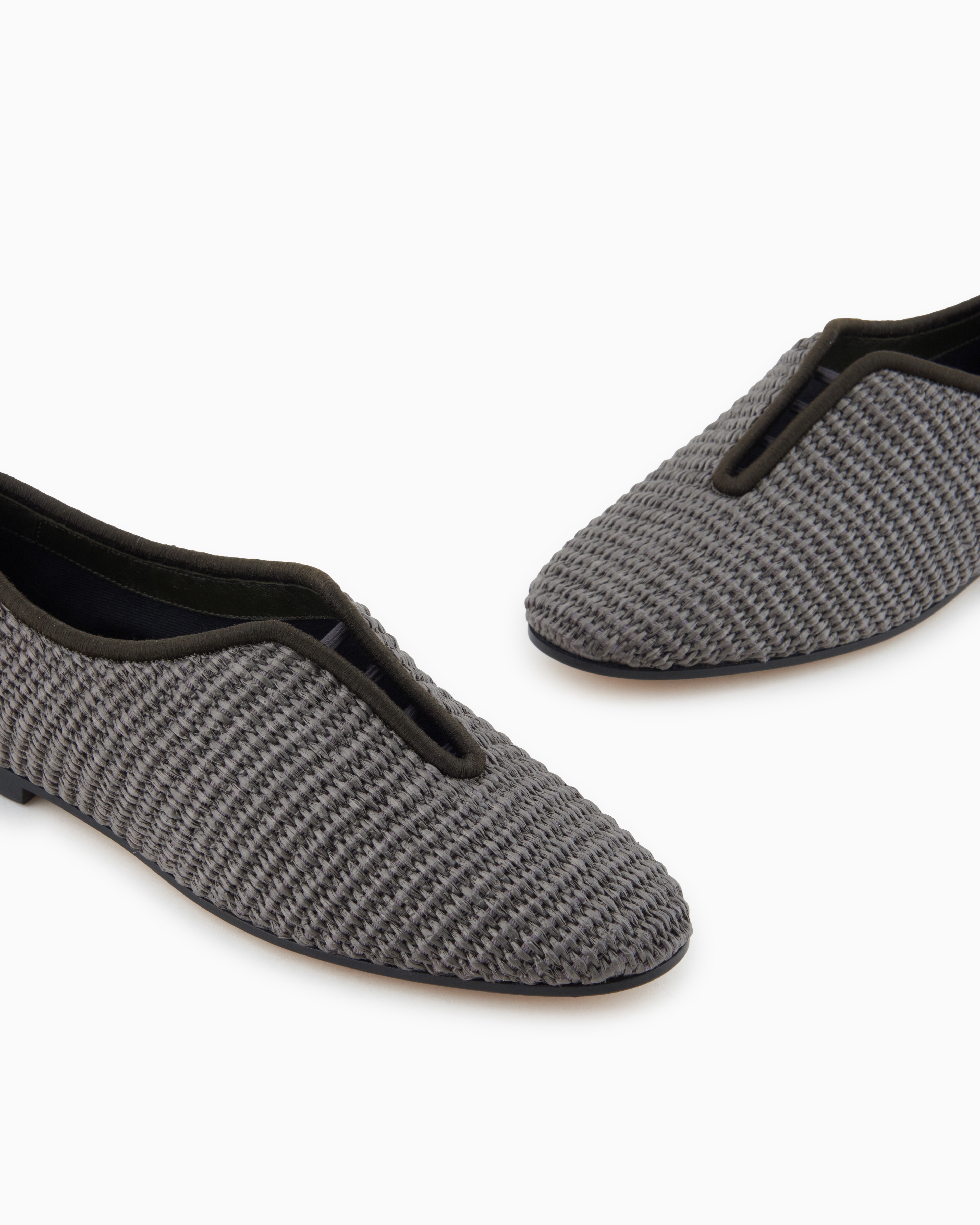 Giorgio Armani Raffia Loafers In Grey