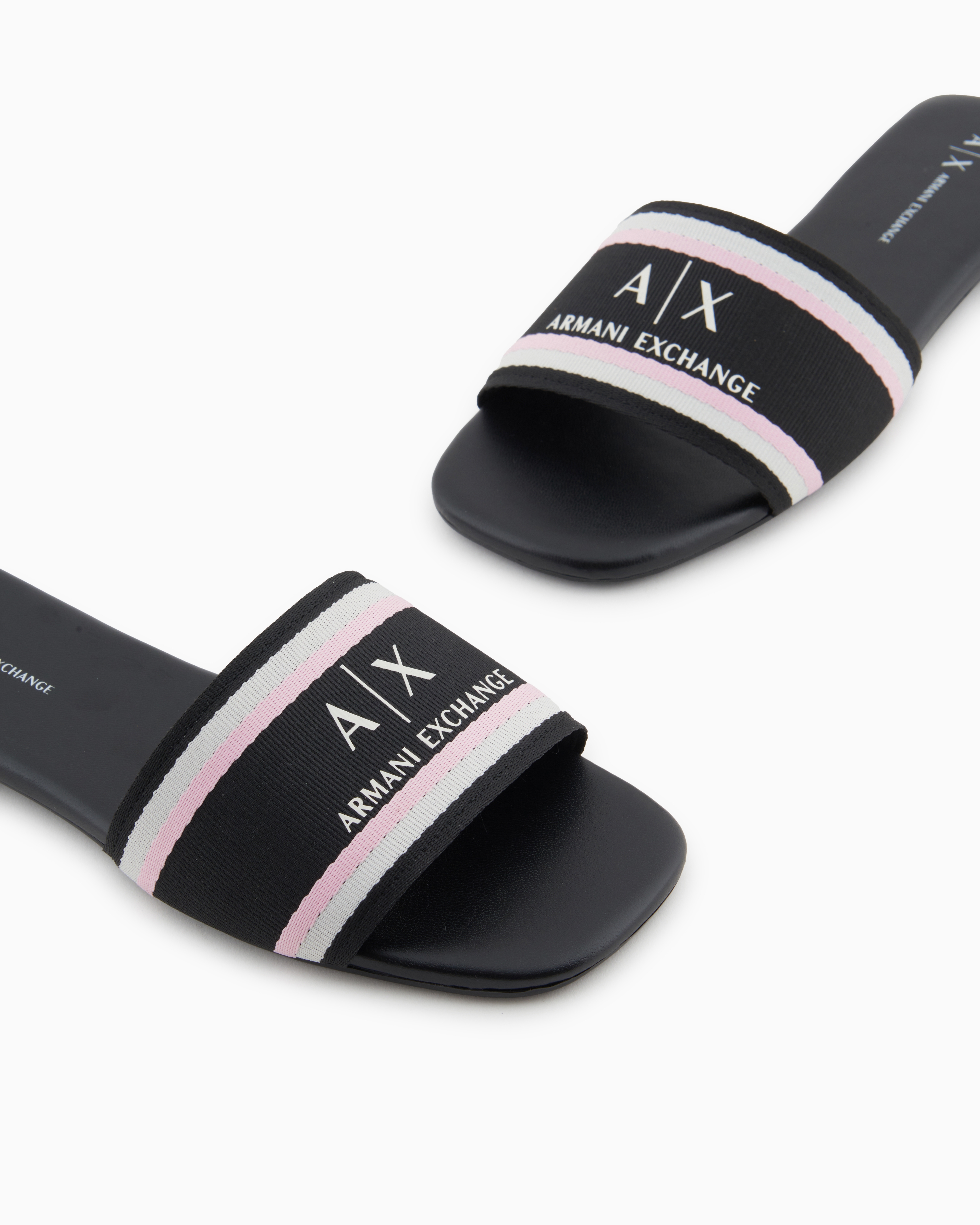 Armani Exchange Striped Slides In Black