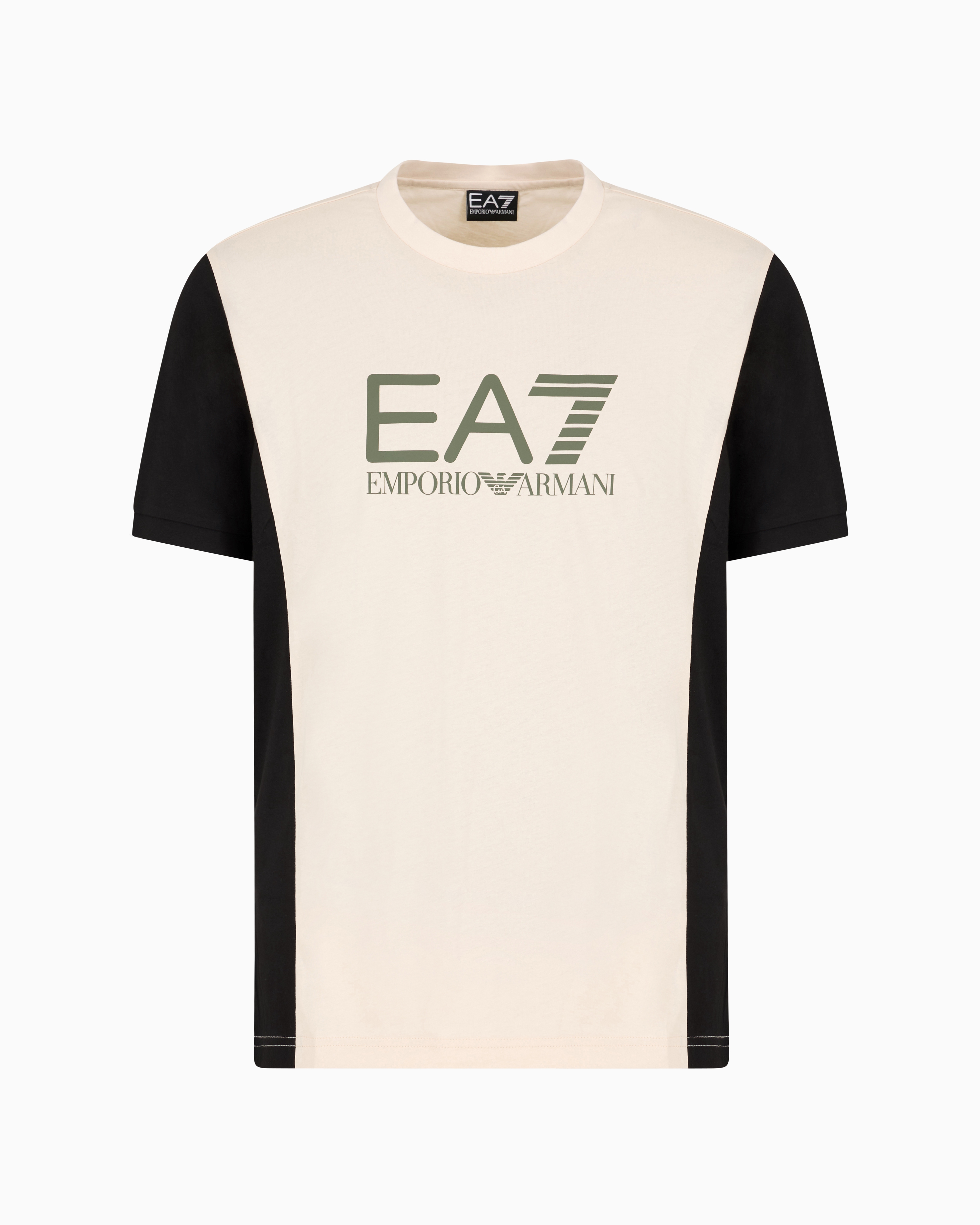 Ea7 Athletic Colour Block Short-sleeved Cotton Crew-neck T-shirt In Neutral