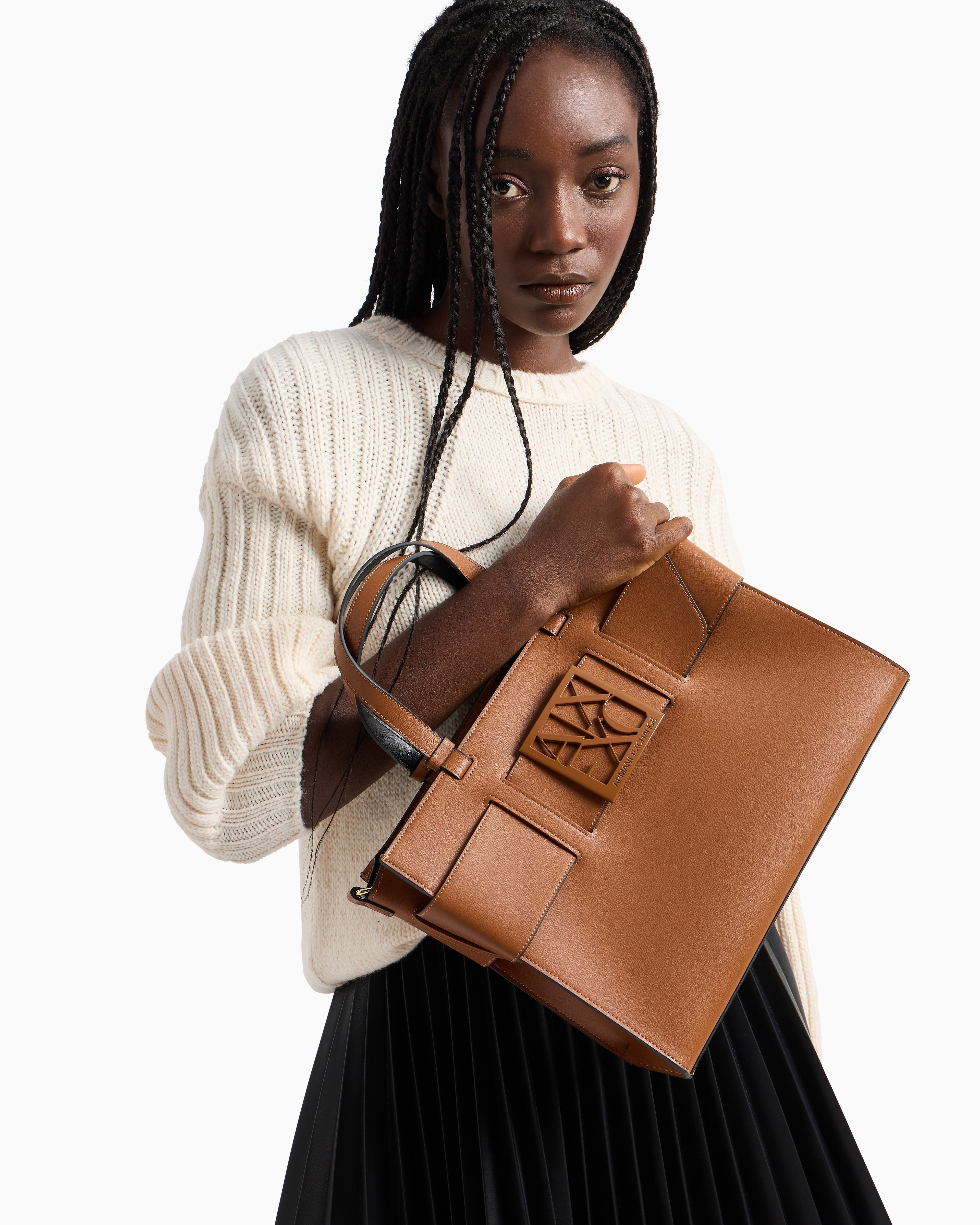 Large tote bag with double handles and shoulder strap