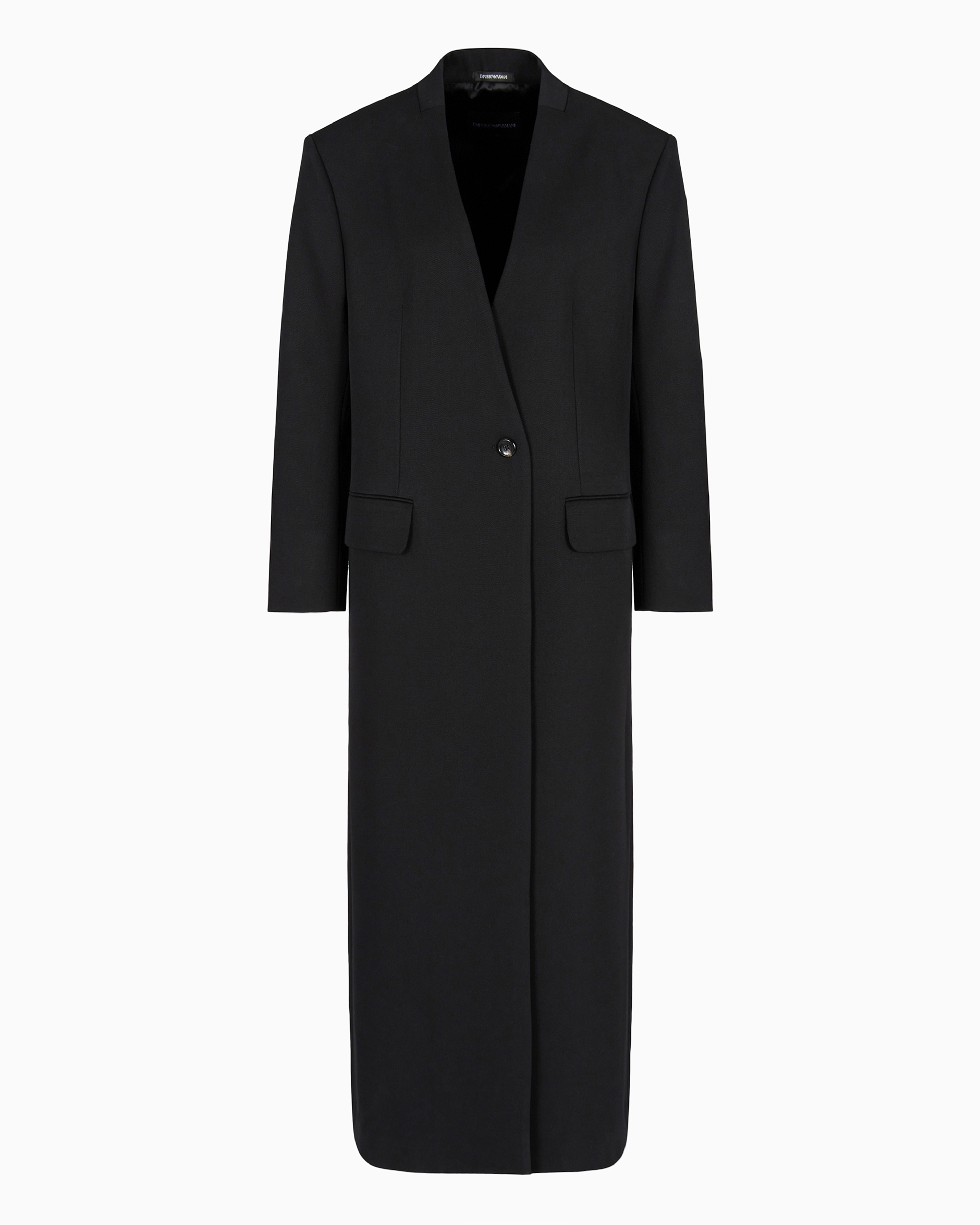 Emporio Armani Wrap Coat In Compact Wool Cover Fabric In Noir