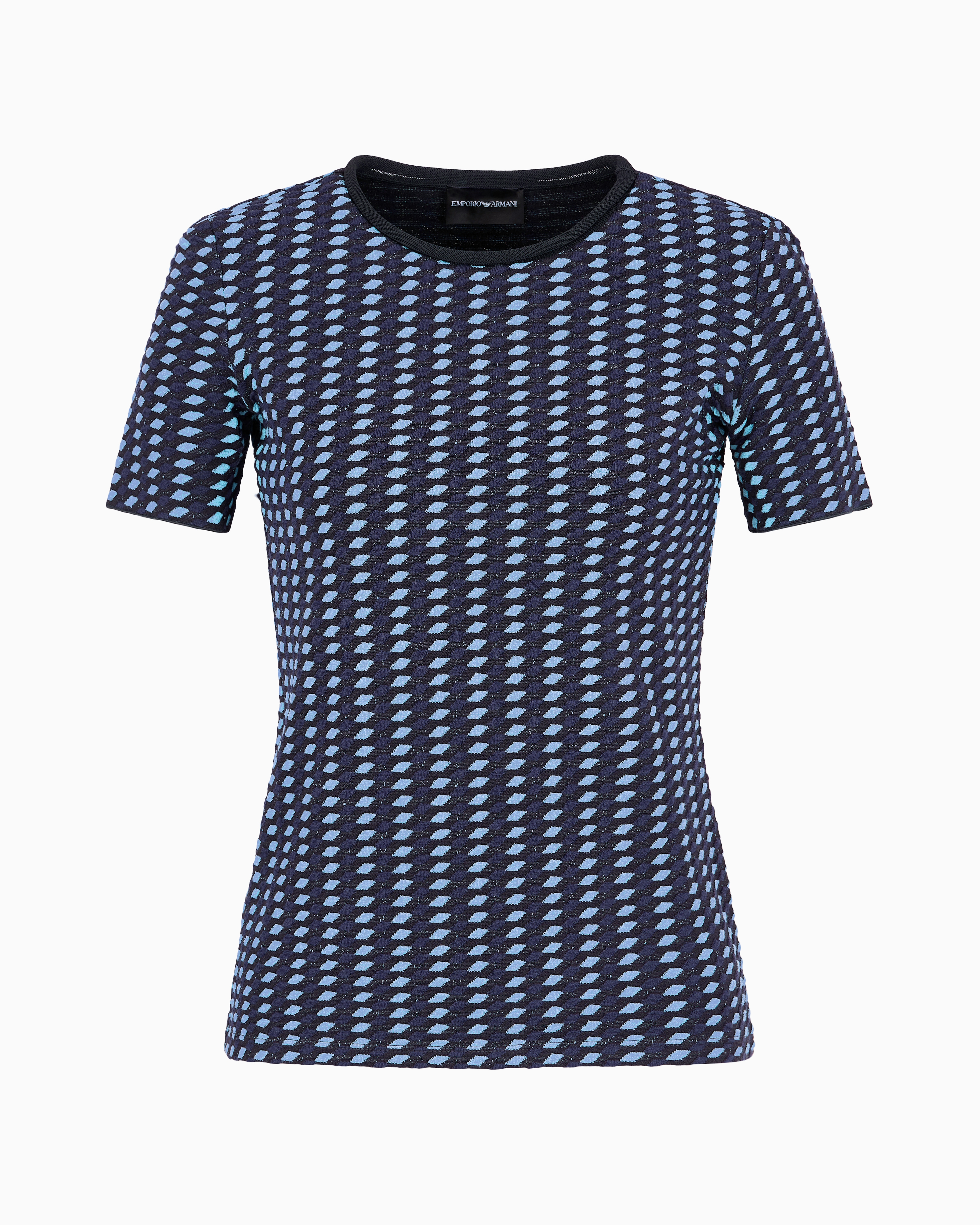 Emporio Armani Official Store Pull En Jersey Jacquard Avec Motif En Relief Effet 3d In Bleu