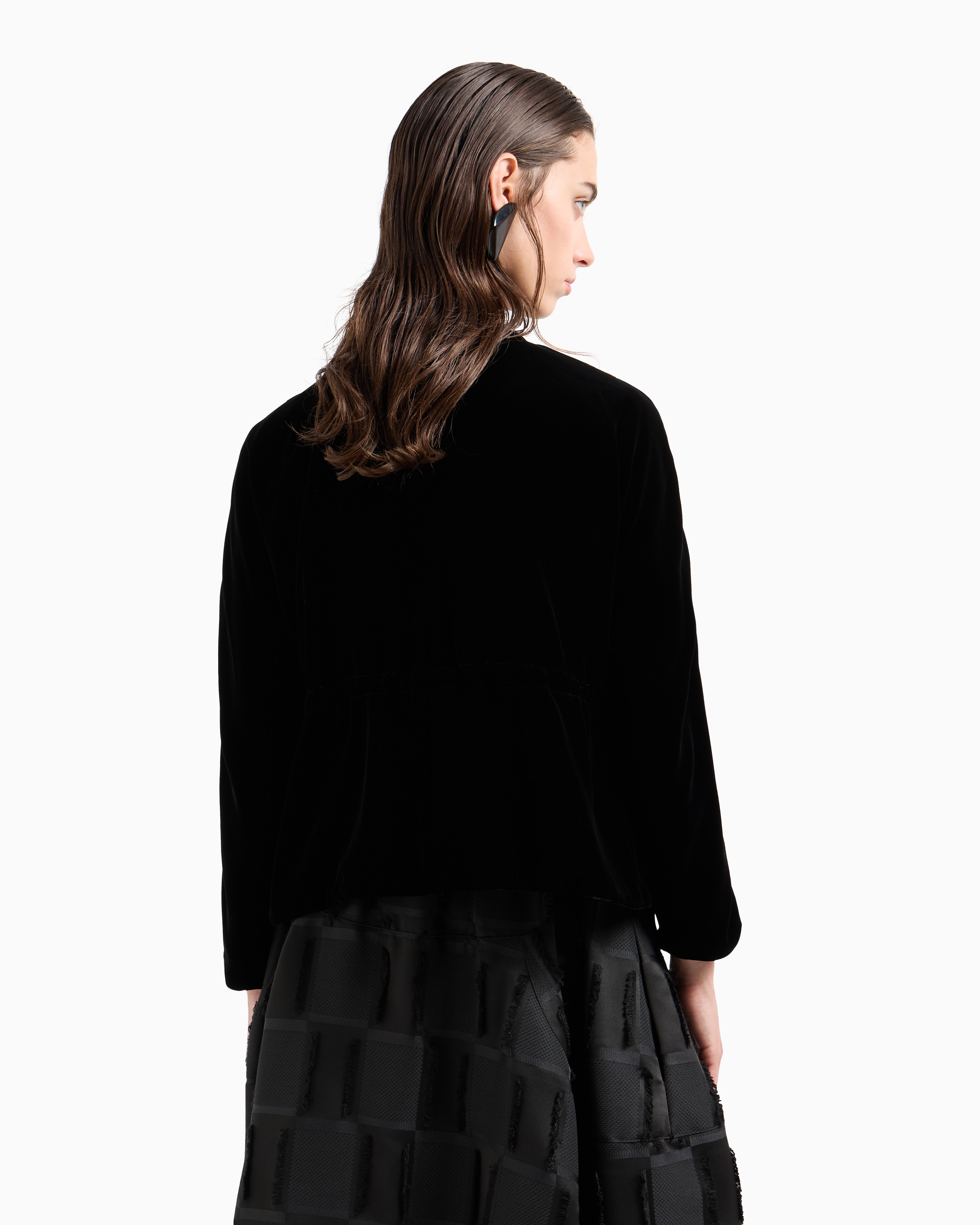Emporio Armani Double-breasted Jacket In Liquid Velvet With Satin Piping In Black