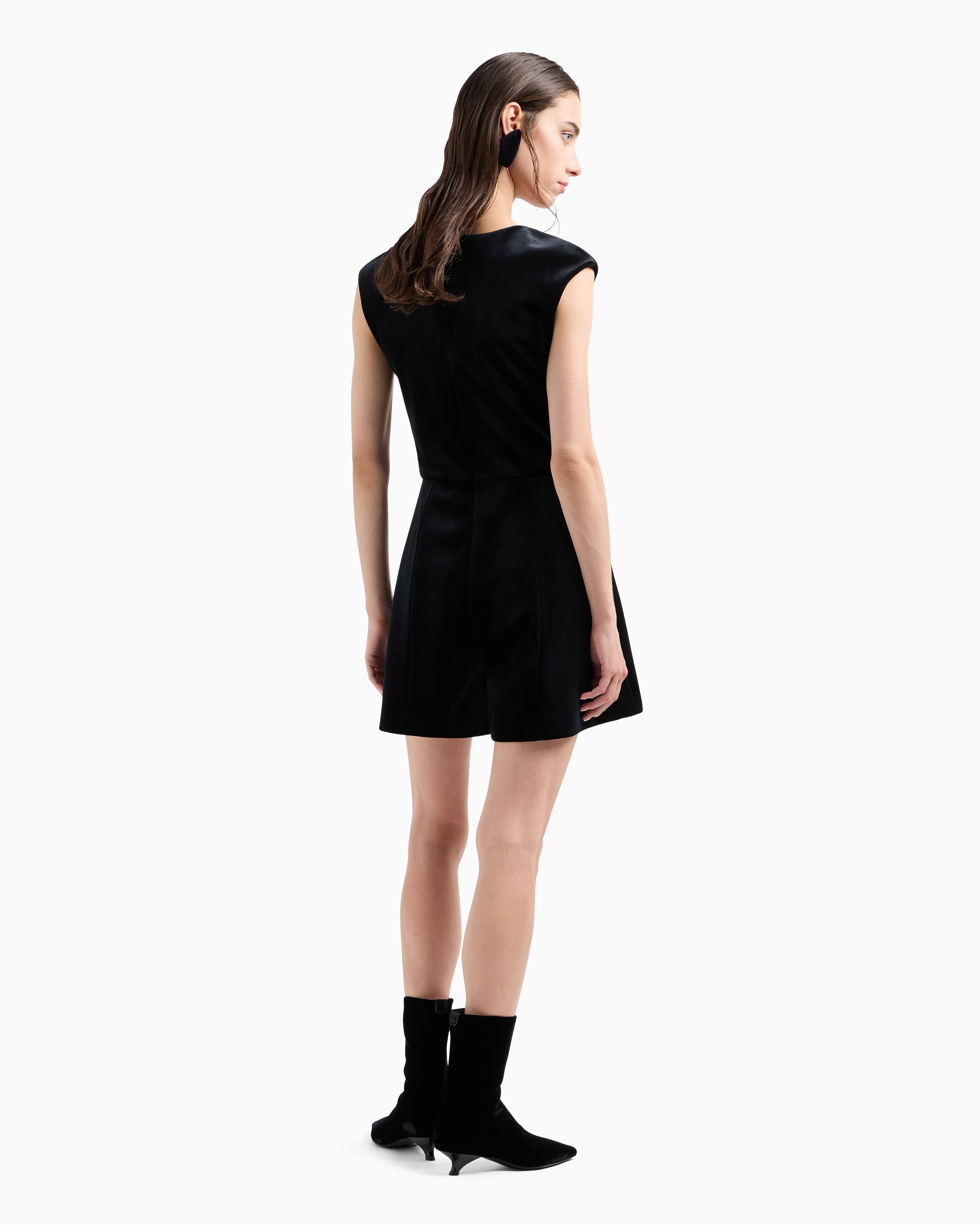 Shop Emporio Armani Moon Capsule Collection Chenille Jersey Short Jumpsuit With Organza Ruffles In Black