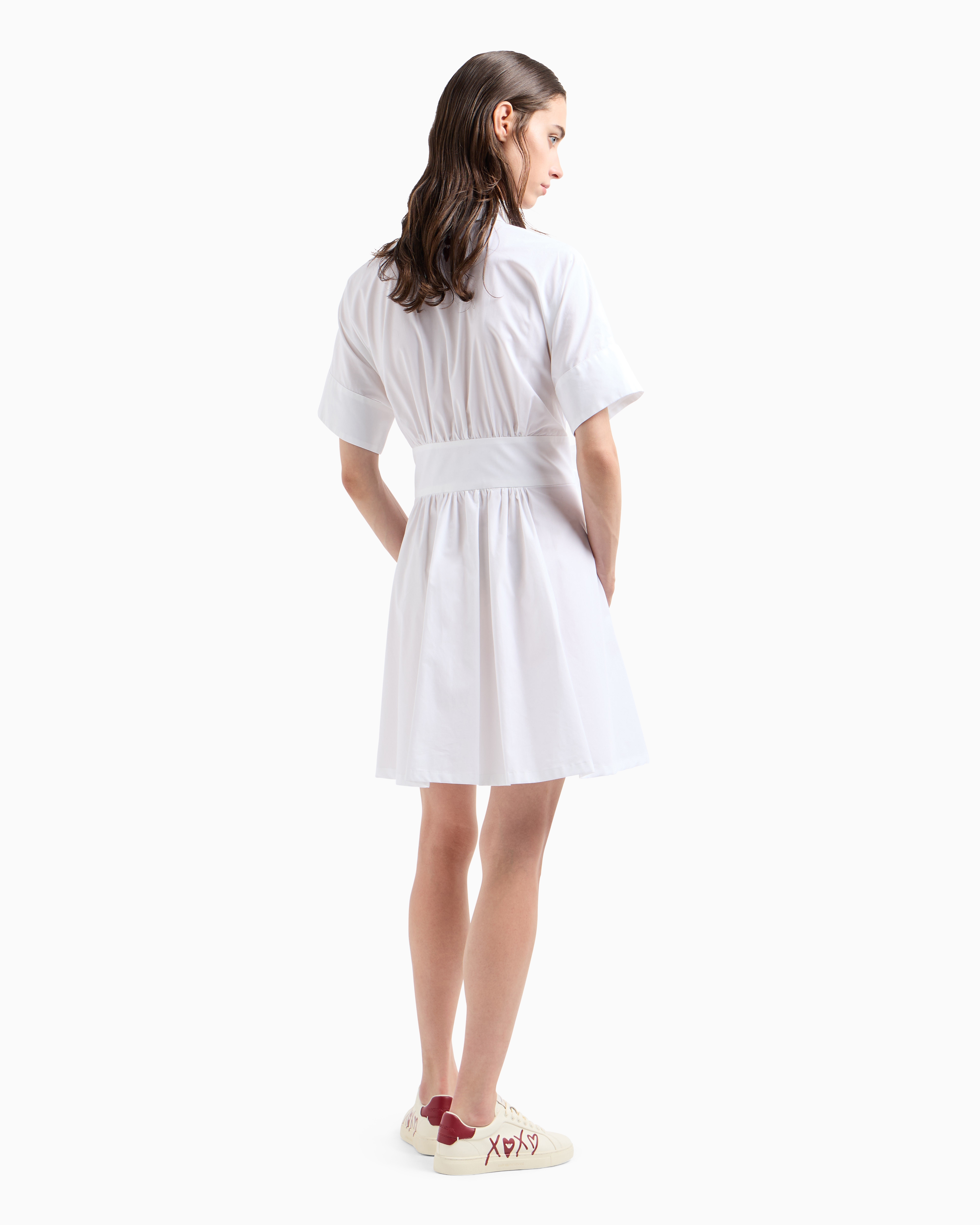 Emporio Armani Official Store Robe-chemisier En Popeline Avec Ceinture Bandeau Capsule Saint-valentin In Blanc