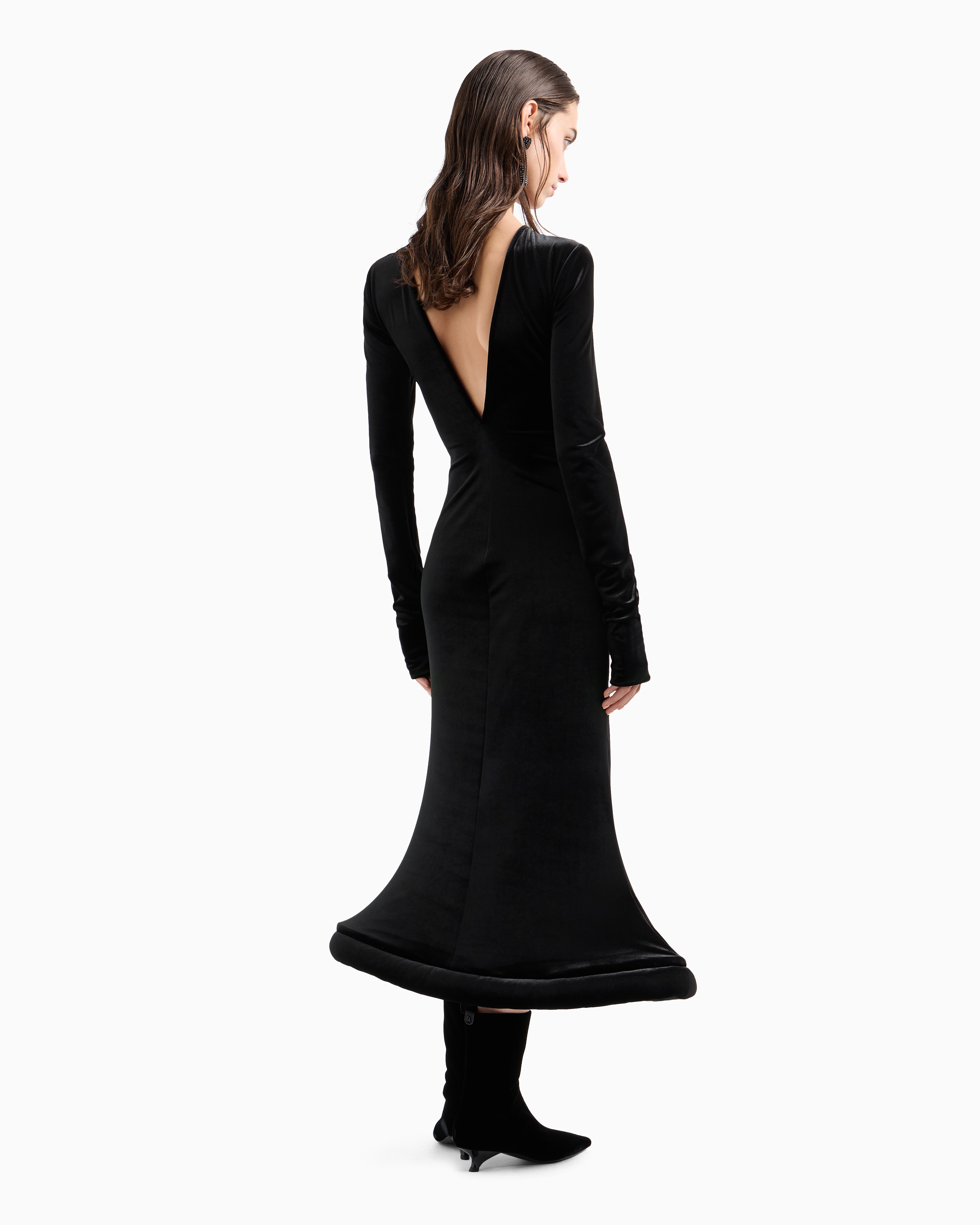 Shop Emporio Armani Long Dress With Domed, Padded Hem In Black