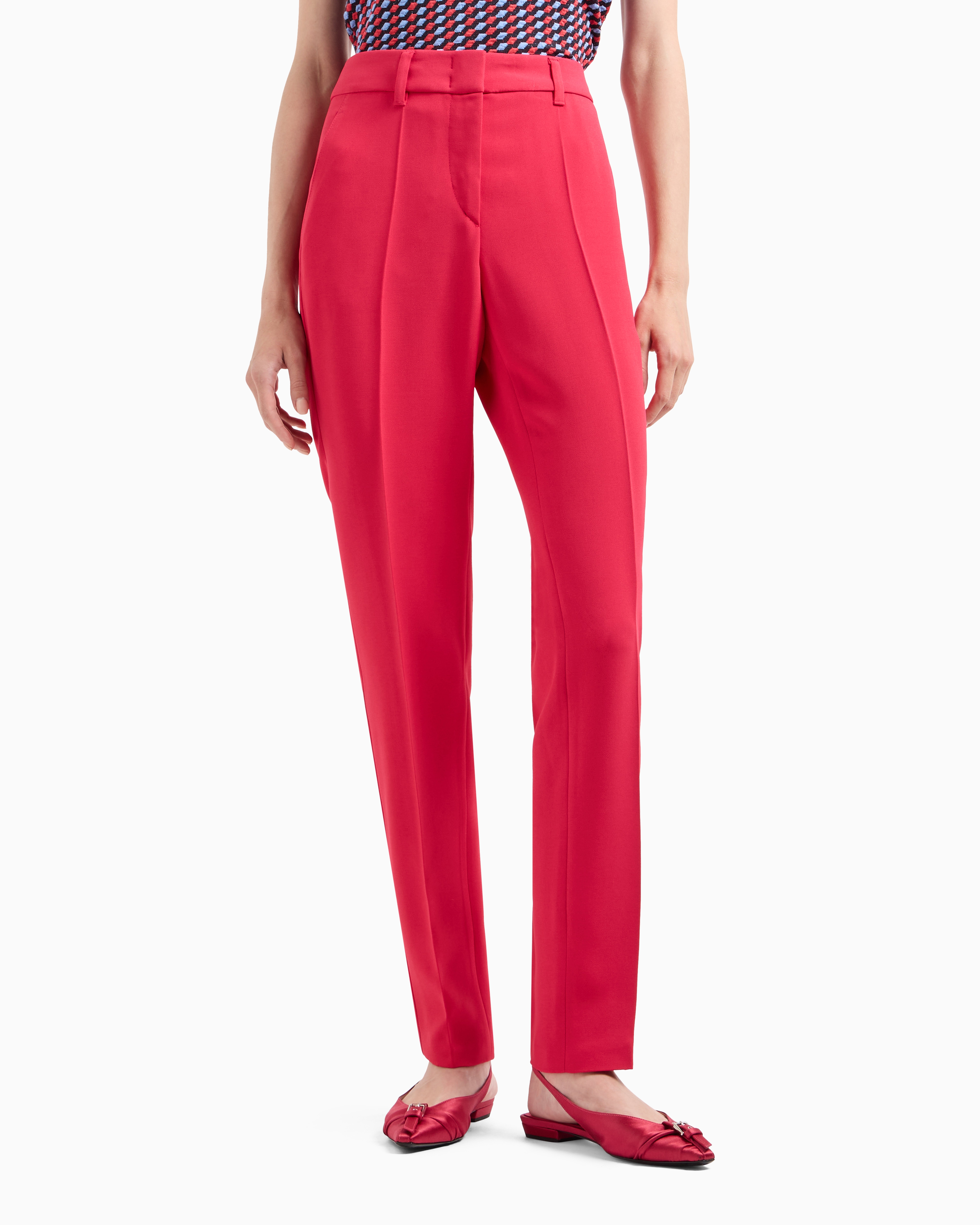 Emporio Armani Cady Crêpe Trousers With Belt Loops And Rib In Fuchsia