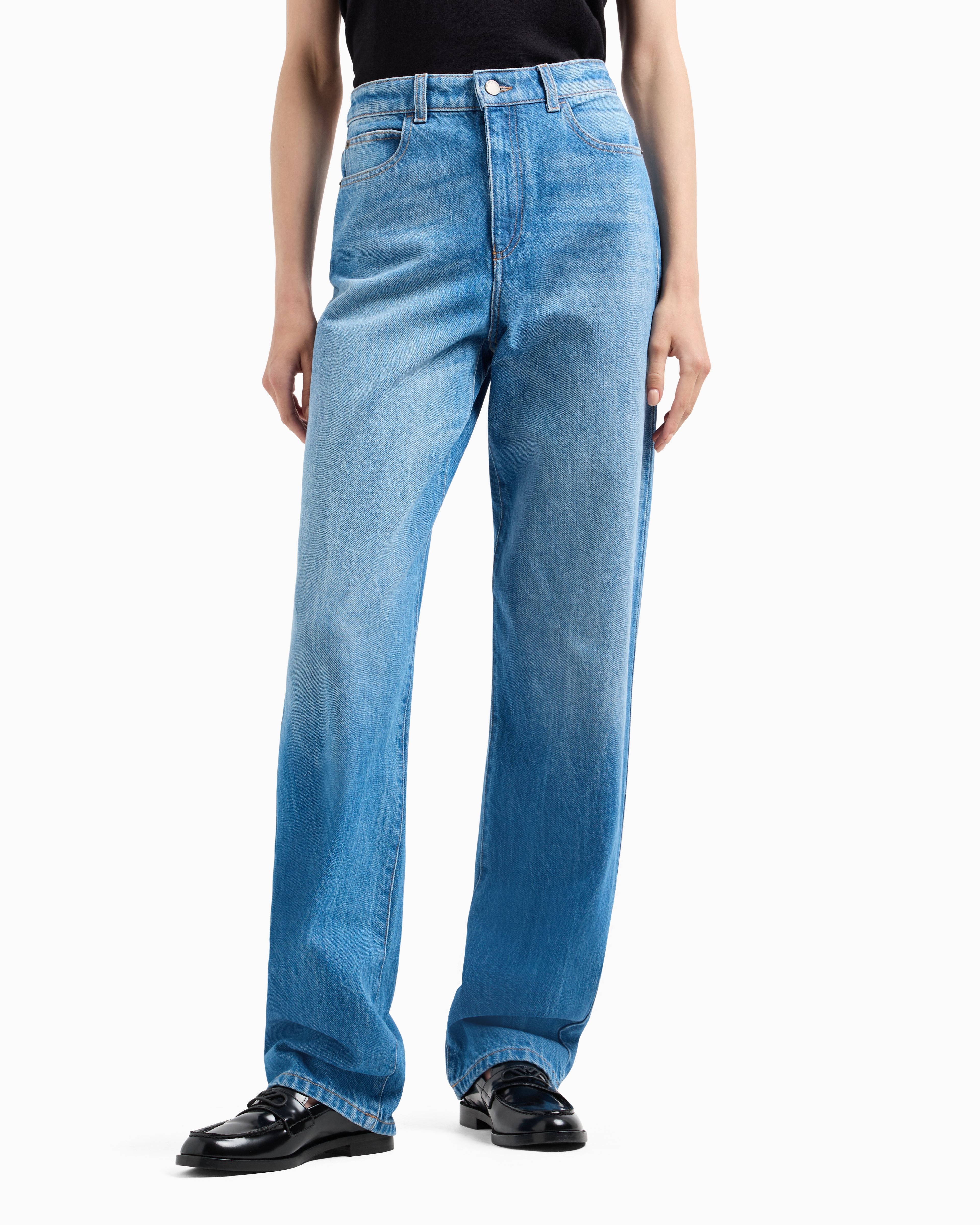 Shop Emporio Armani J4b Mid-rise Straight-leg, Comfort-denim Jeans In Blue