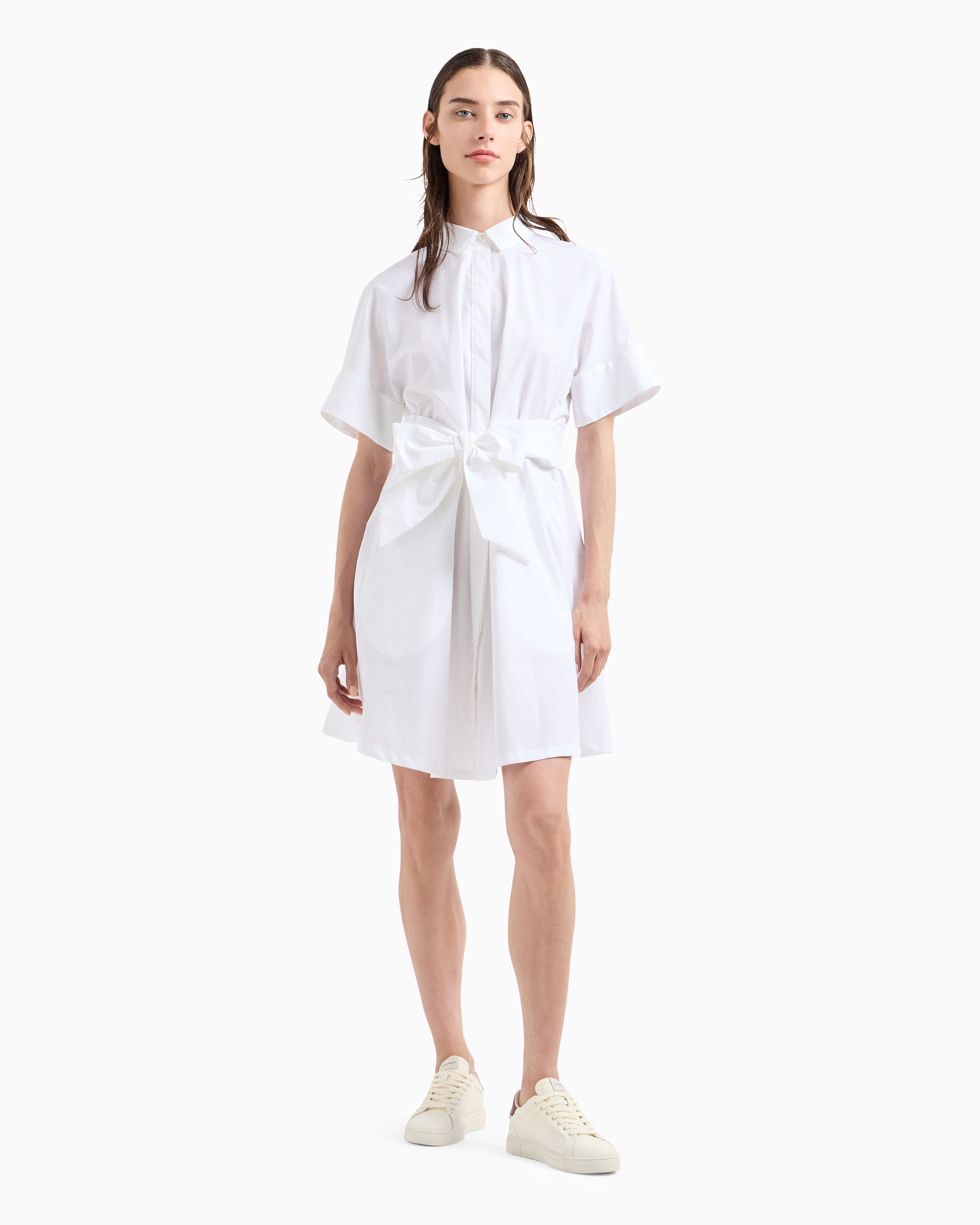 Emporio Armani Official Store Robe-chemisier En Popeline Avec Ceinture Bandeau Capsule Saint-valentin In Blanc