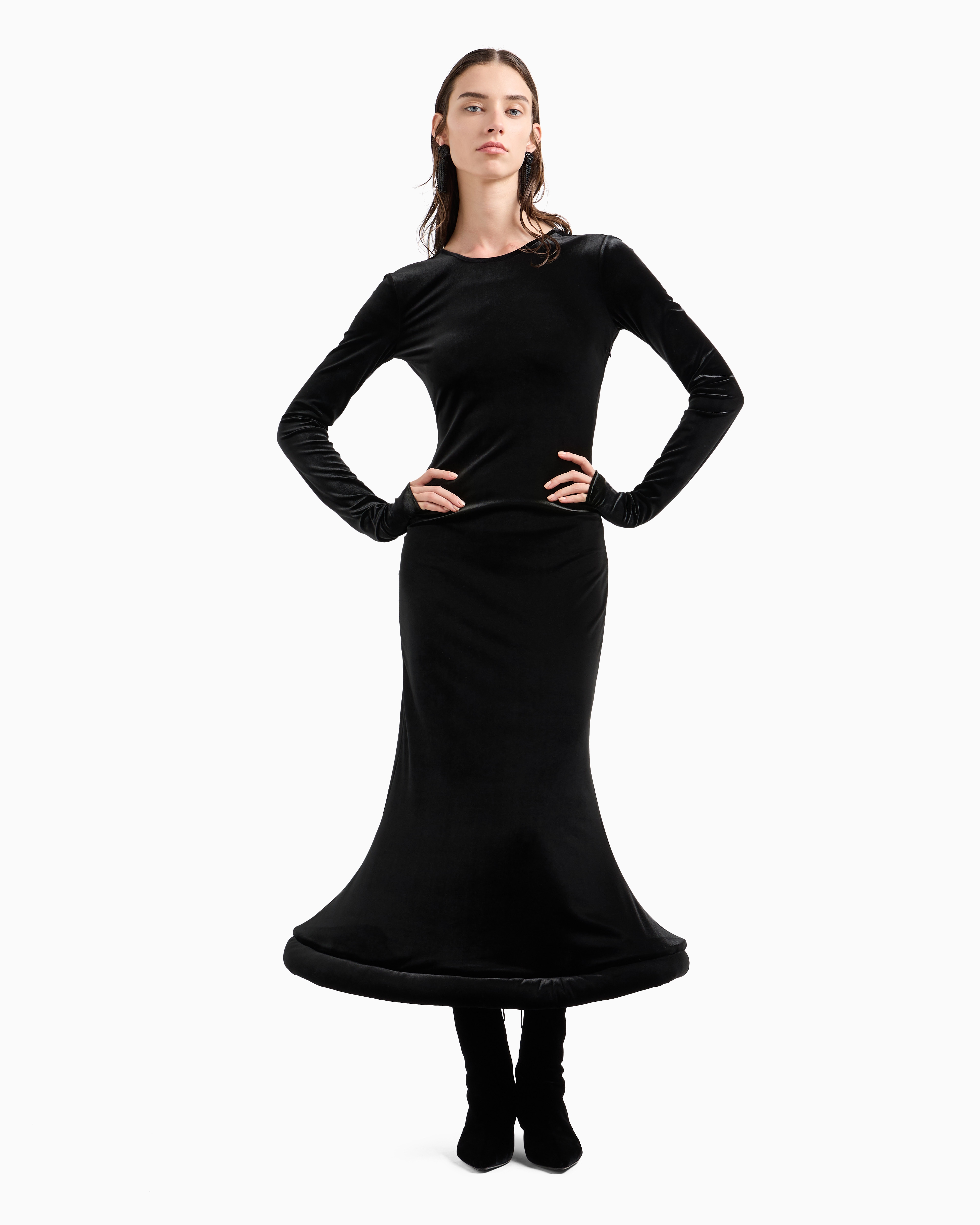 Shop Emporio Armani Long Dress With Domed, Padded Hem In Black