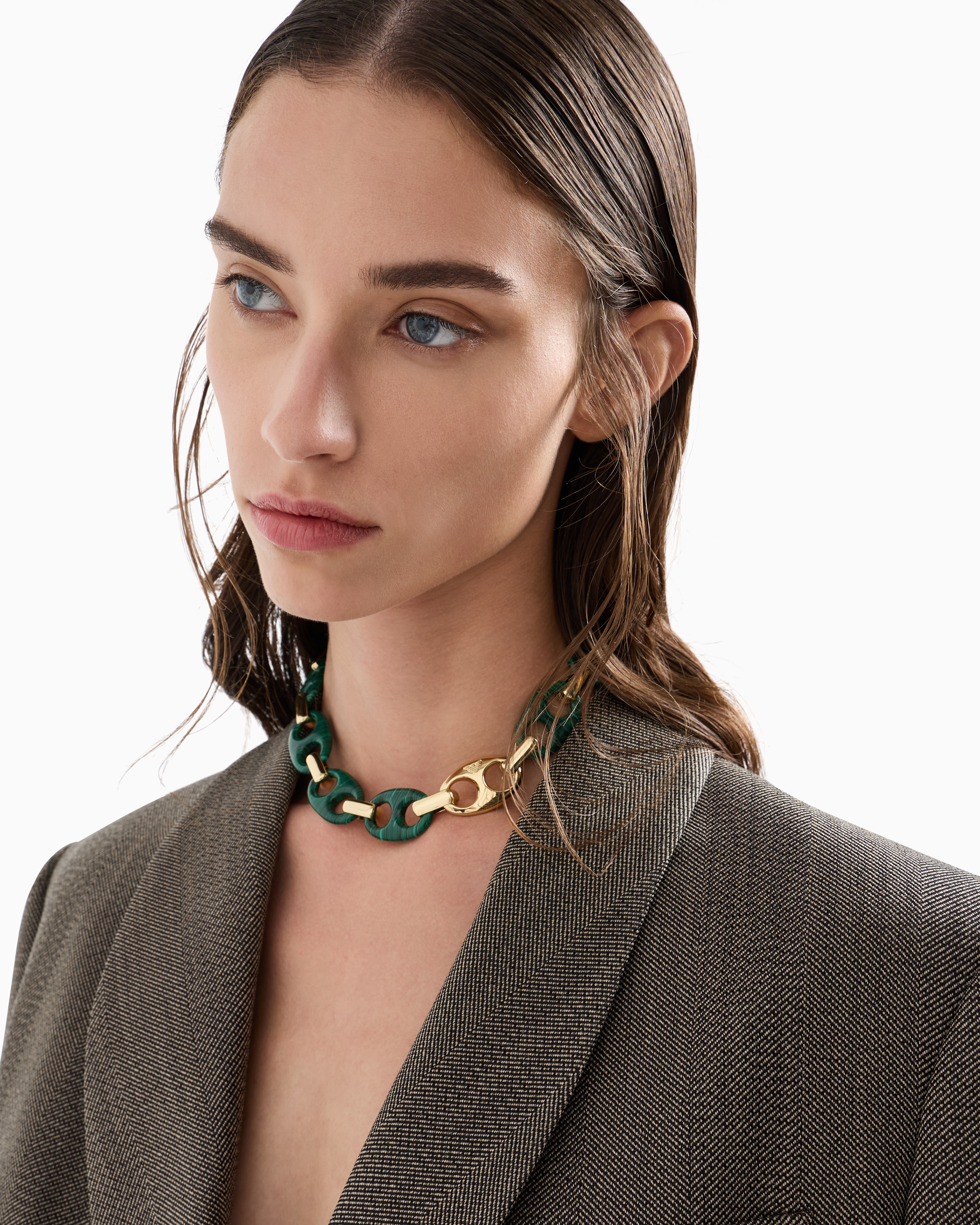 Emporio Armani Green Reconstituted Malachite Chain Necklace In Multicoloured