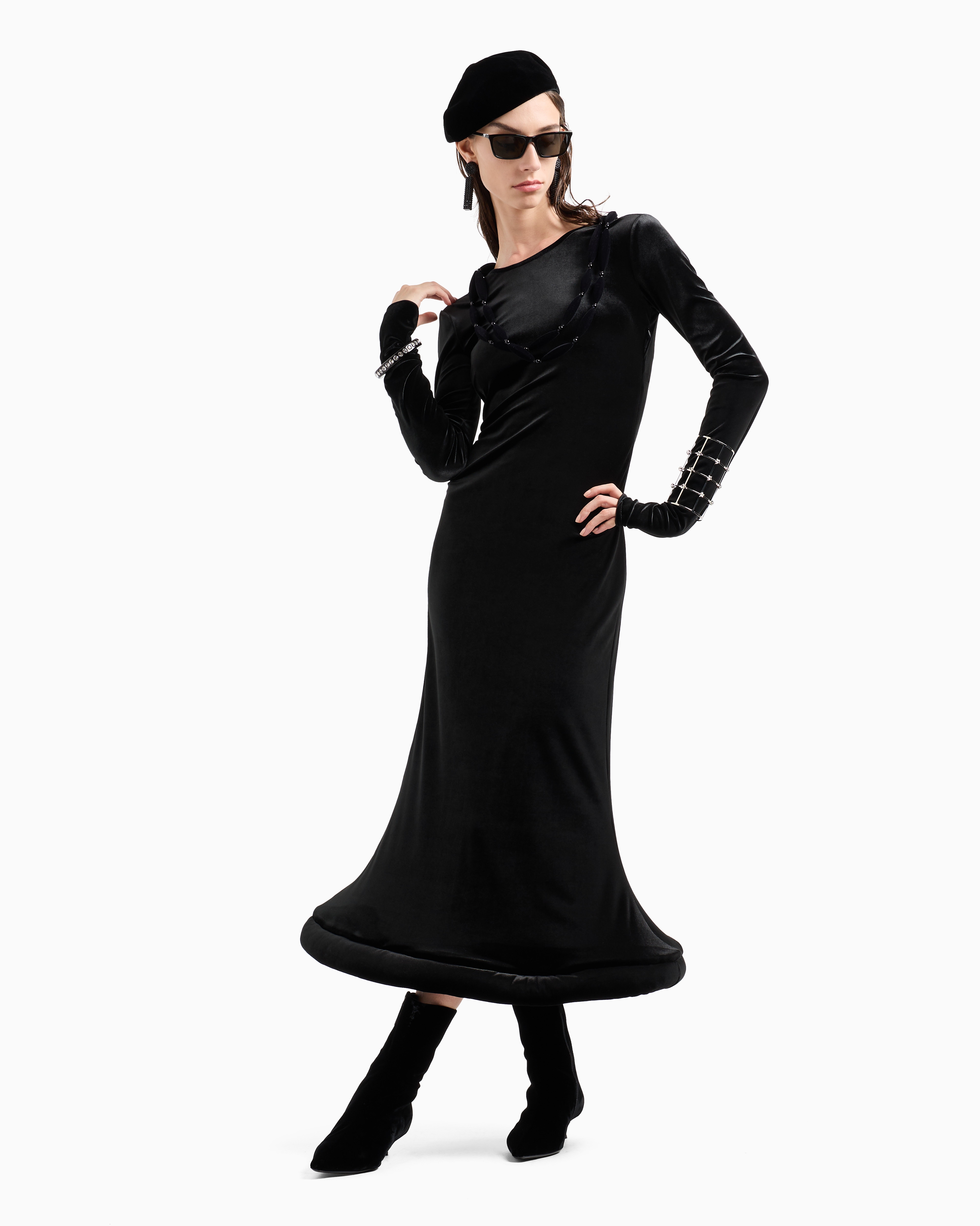 Shop Emporio Armani Long Dress With Domed, Padded Hem In Black