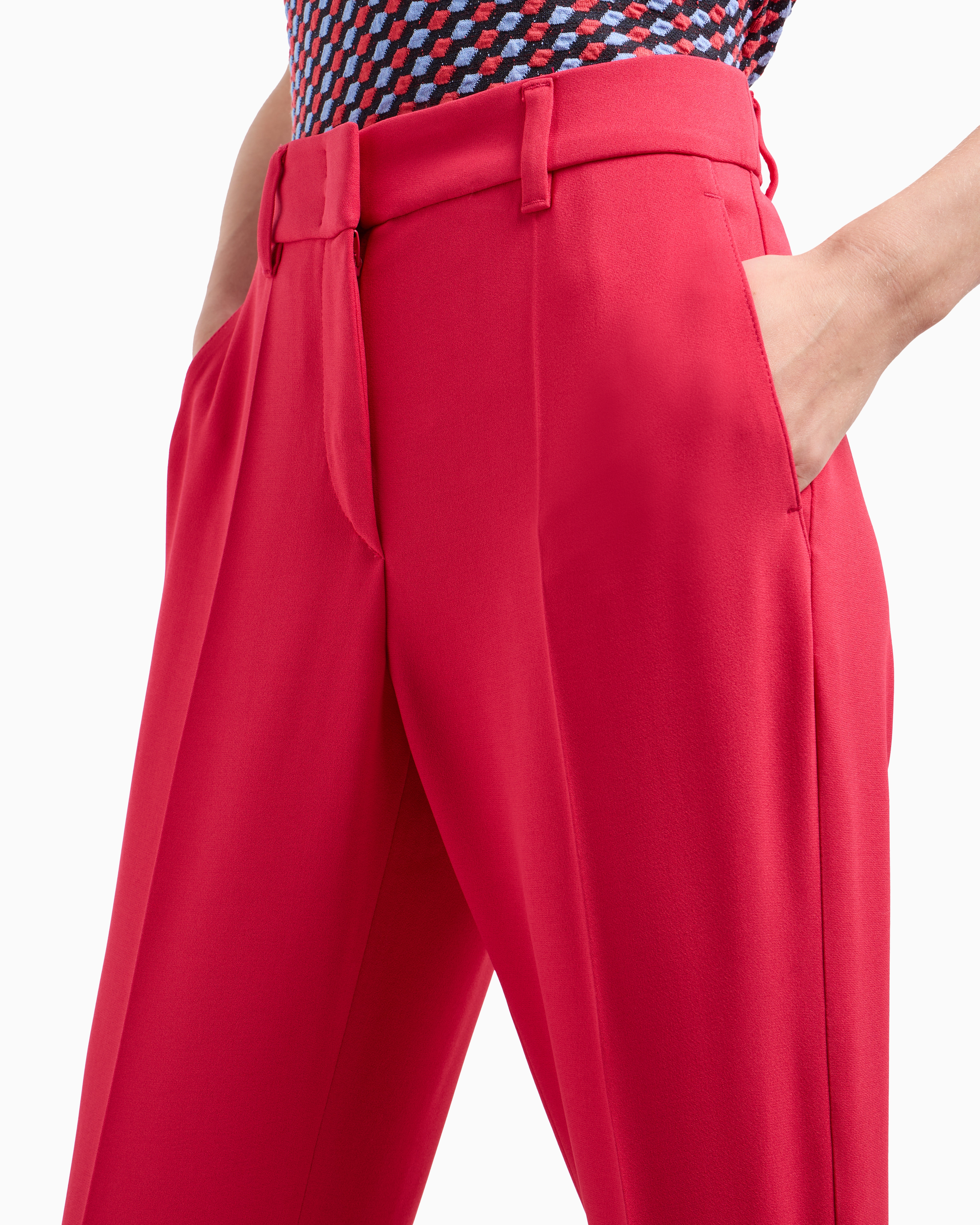 Emporio Armani Cady Crêpe Trousers With Belt Loops And Rib In Fuchsia