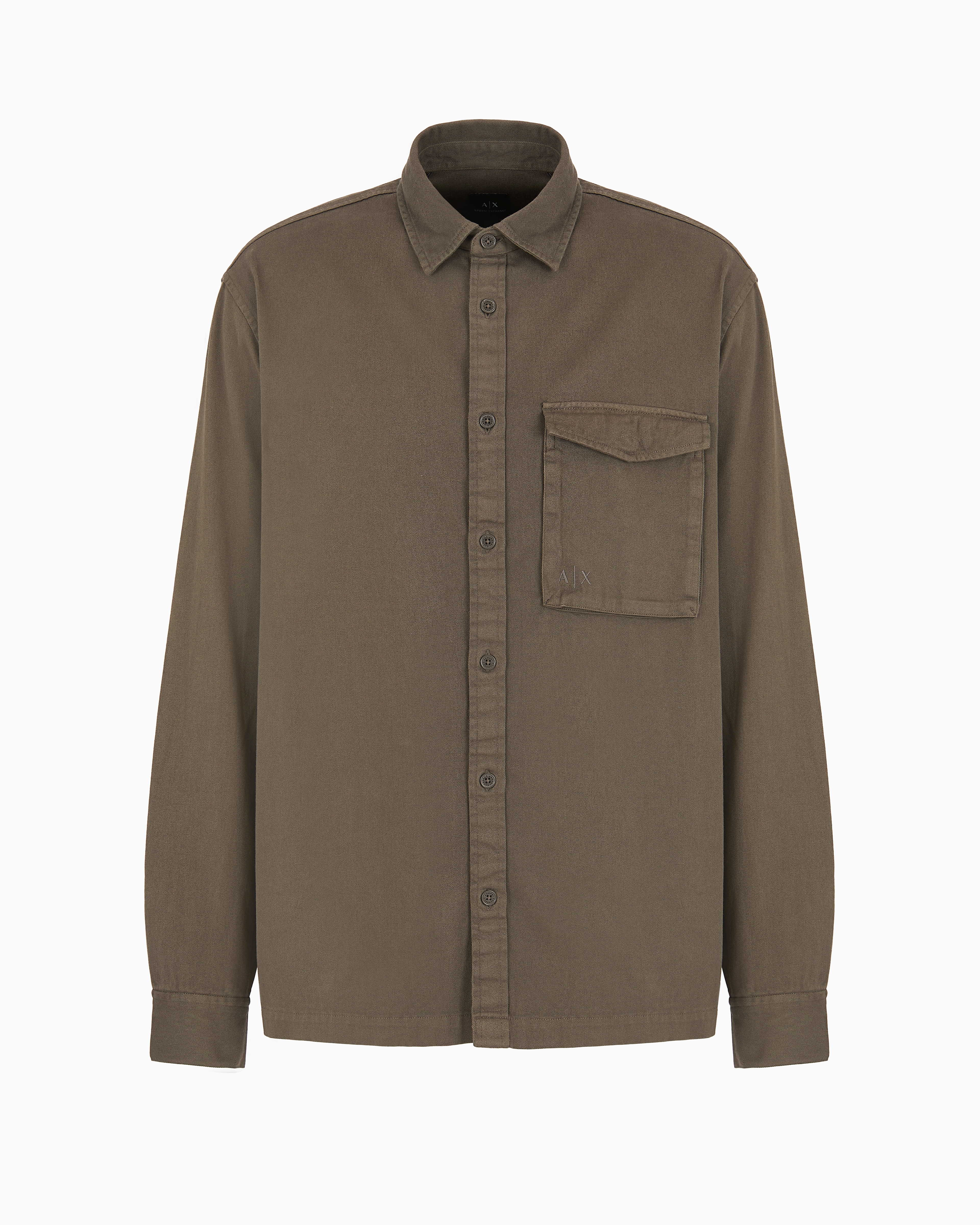 Shop Armani Exchange Loose-fit Cotton Twill Shirt With Pockets In Green