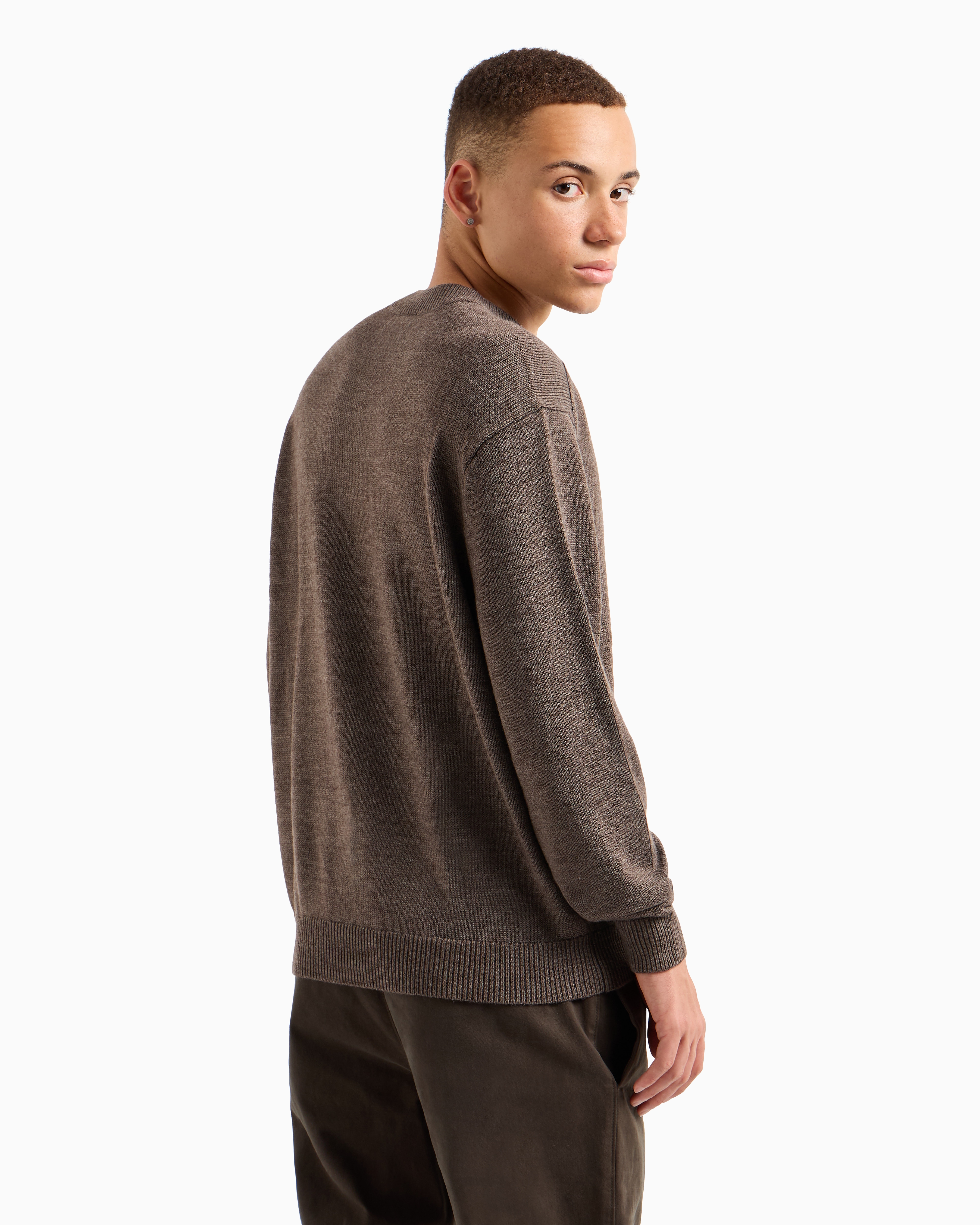 Shop Armani Exchange Asv Yarn Crewneck Sweater In Brown