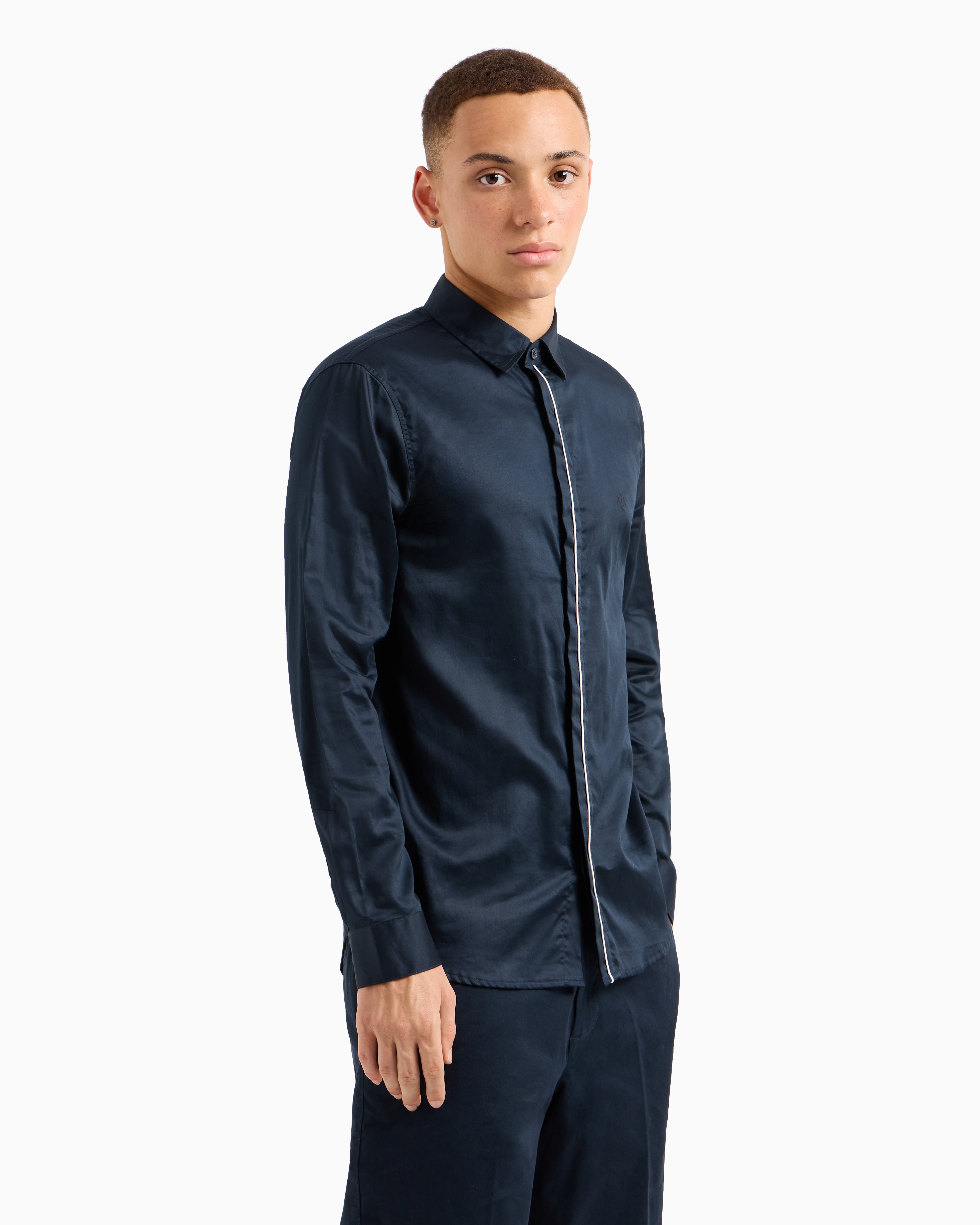 Regular fit satin cotton shirt with piping