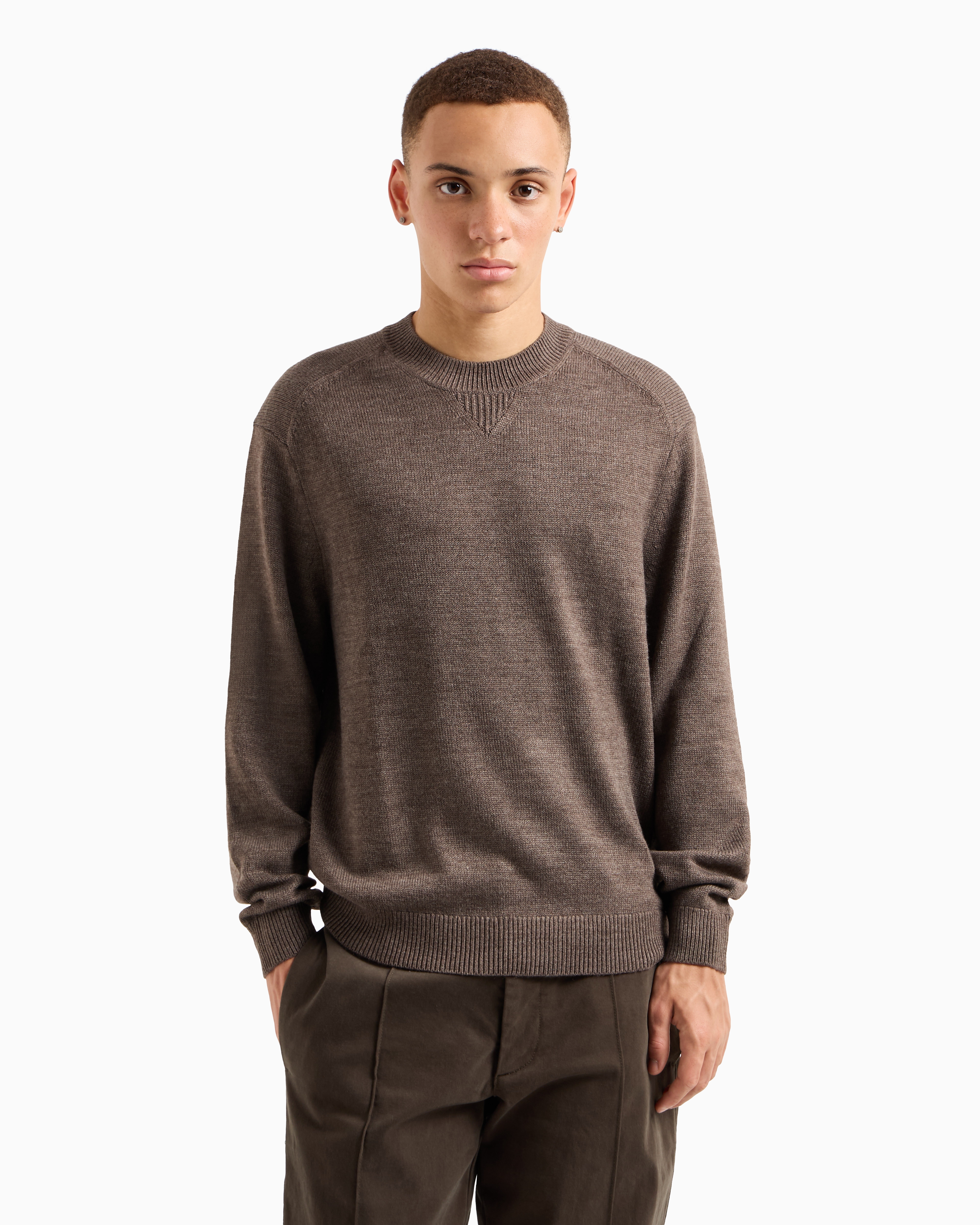 Shop Armani Exchange Asv Yarn Crewneck Sweater In Brown