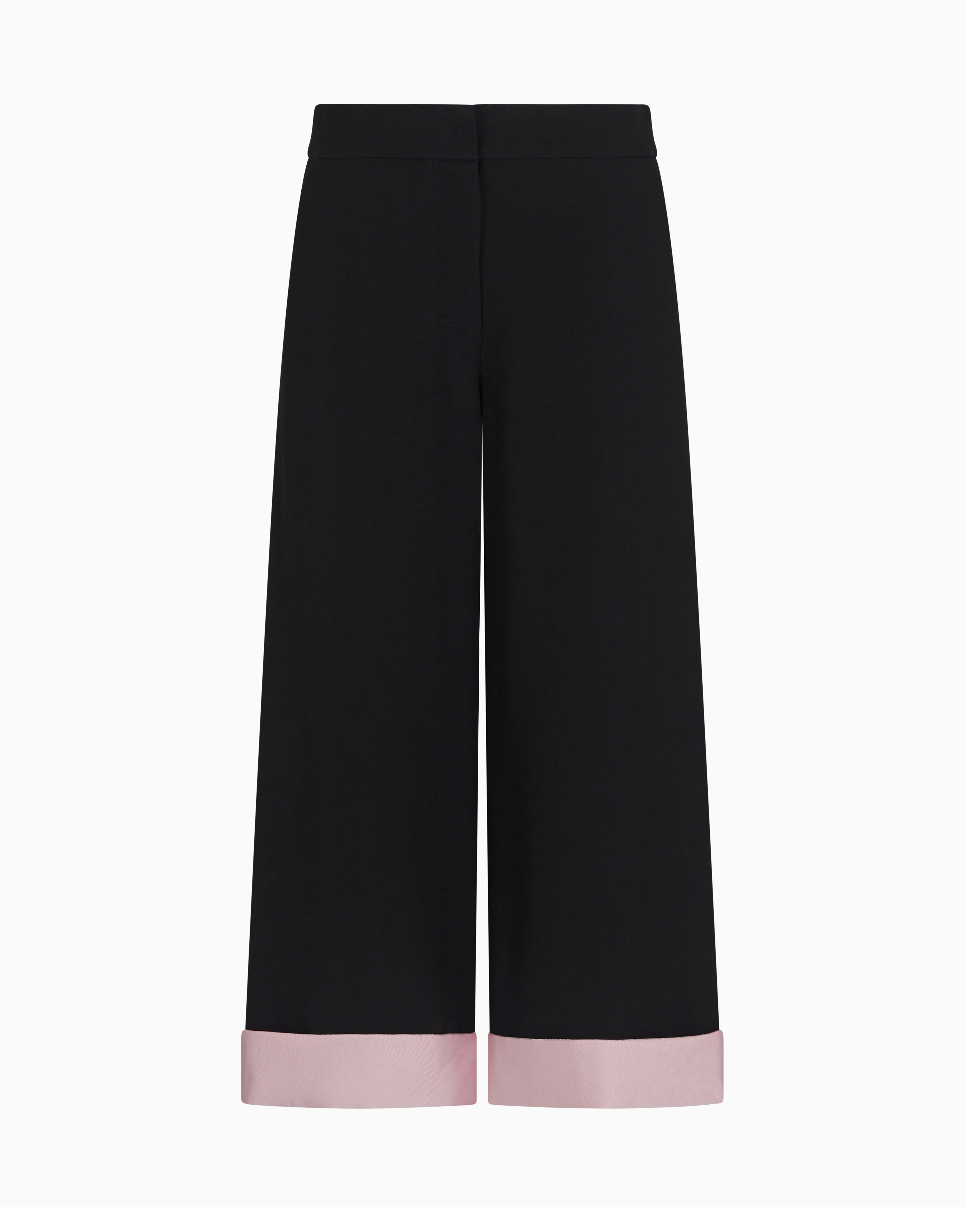 Emporio Armani Cropped Trousers With Folded Over Cuffs In Pink Satin In Black