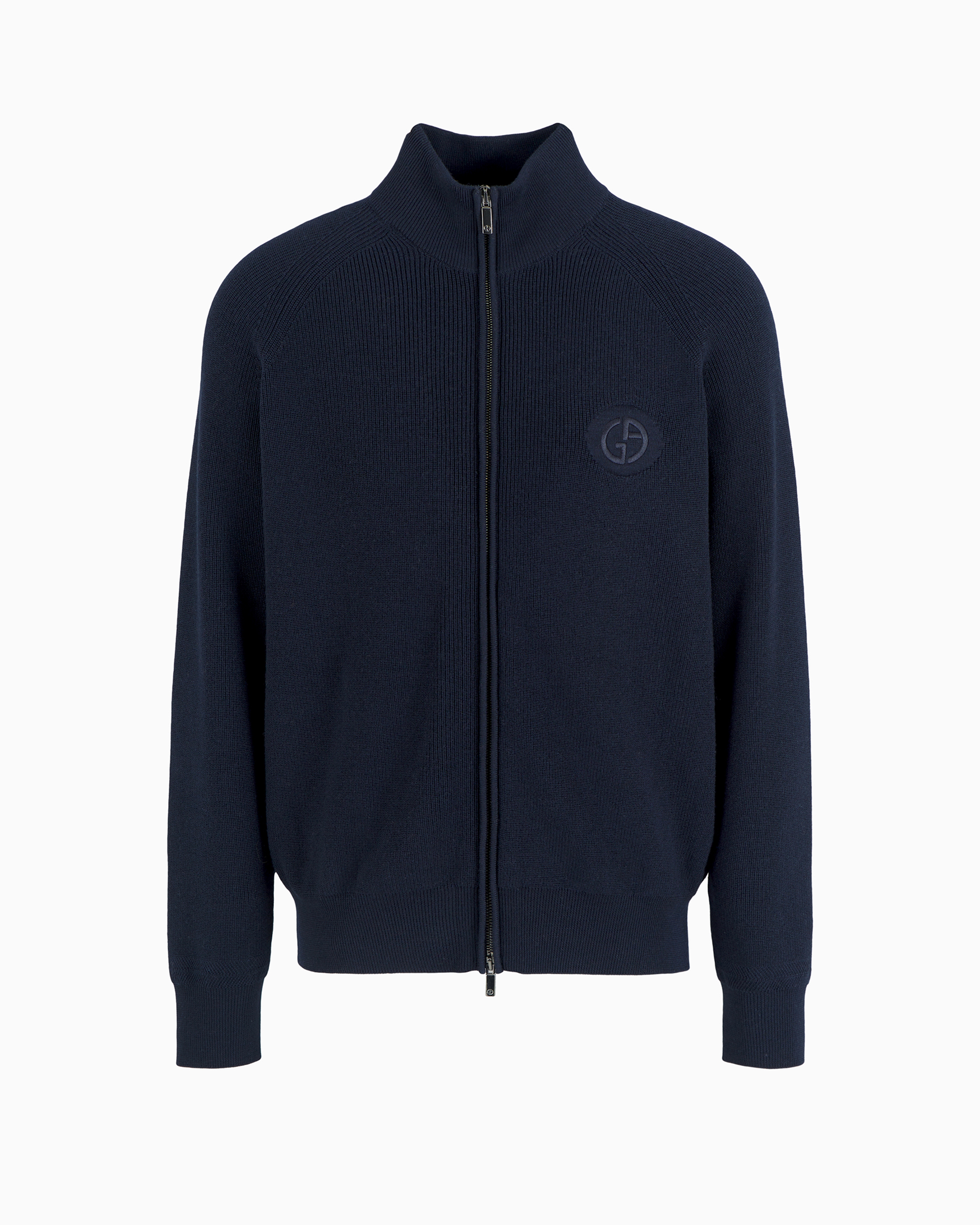 Giorgio Armani Virgin Wool Zip-up Sweater In Blue