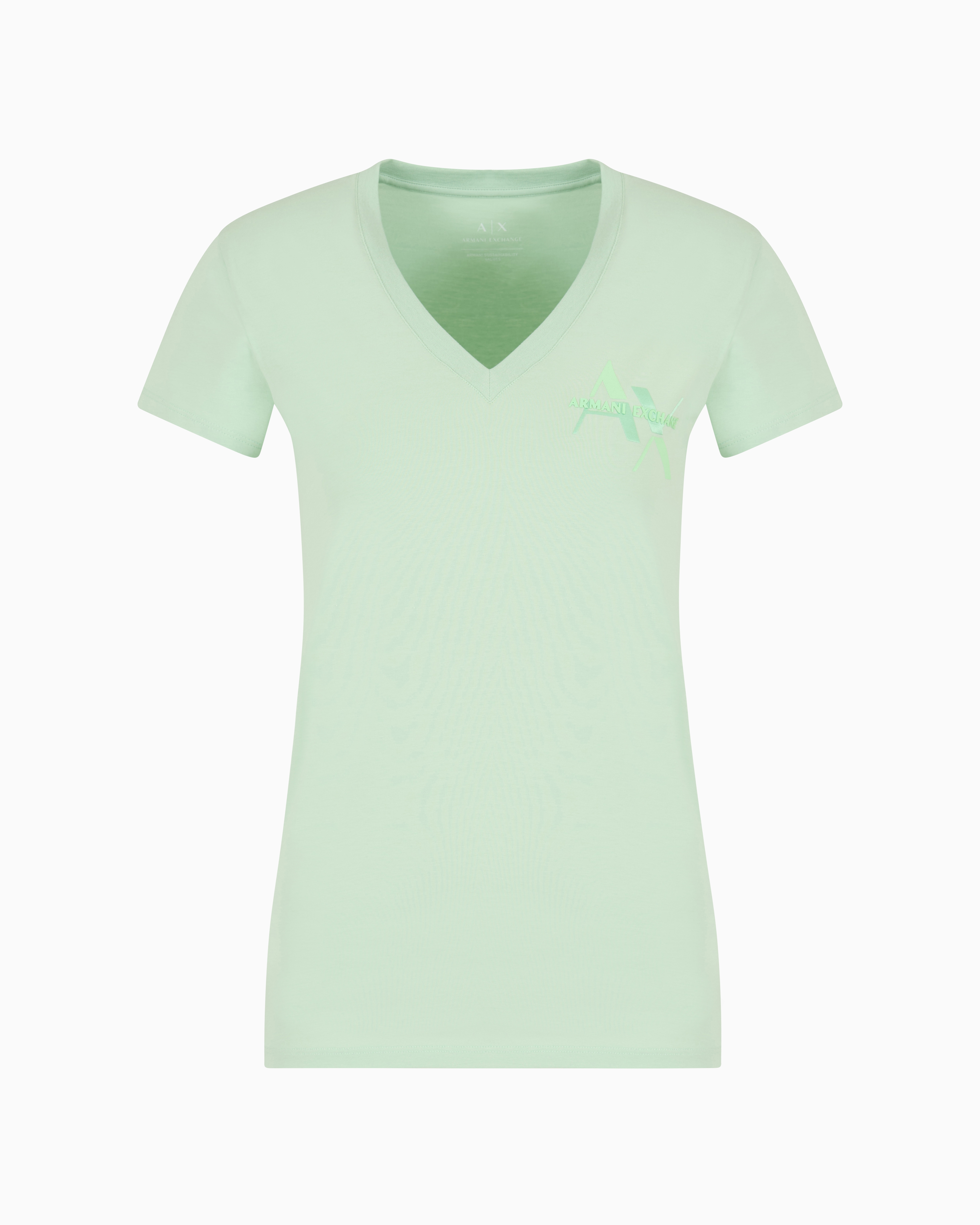 Slim fit V-neck T-shirt with metal logo ASV fabric
