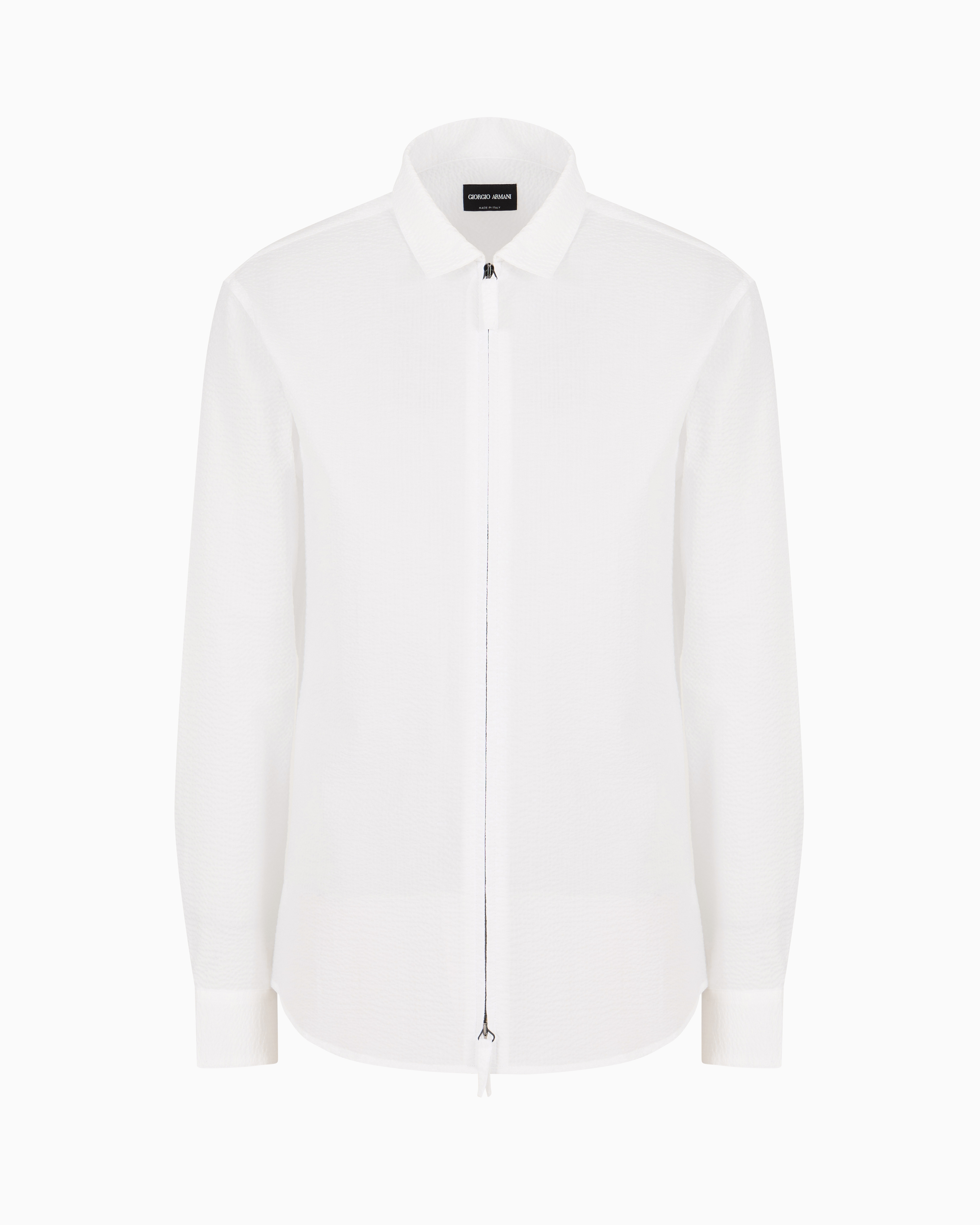 Giorgio Armani Official Store Slim-fit Cotton Seersucker Shirt With Zip In White