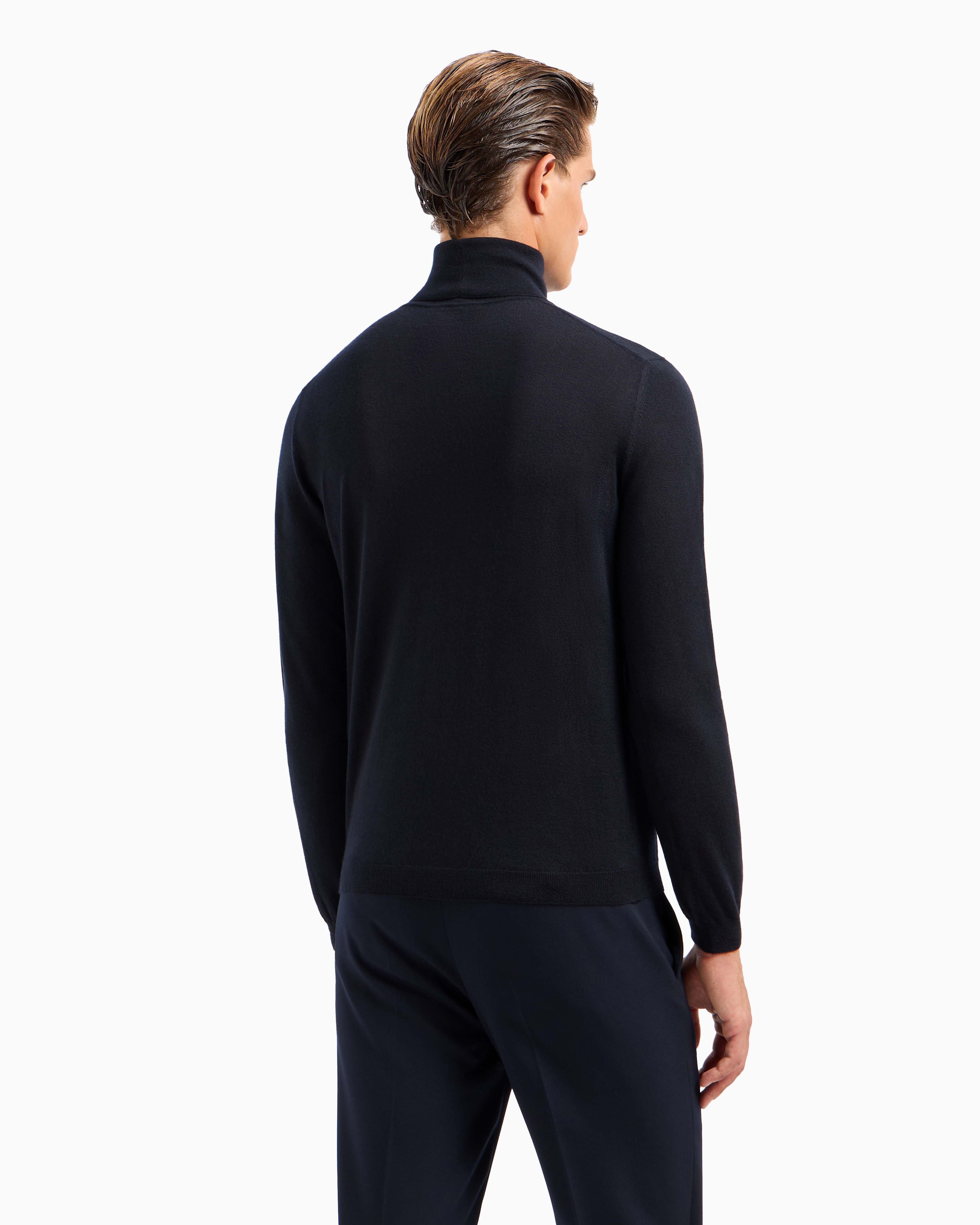 Giorgio Armani Official Store Cashmere Rollneck Jumper In Navy Blue