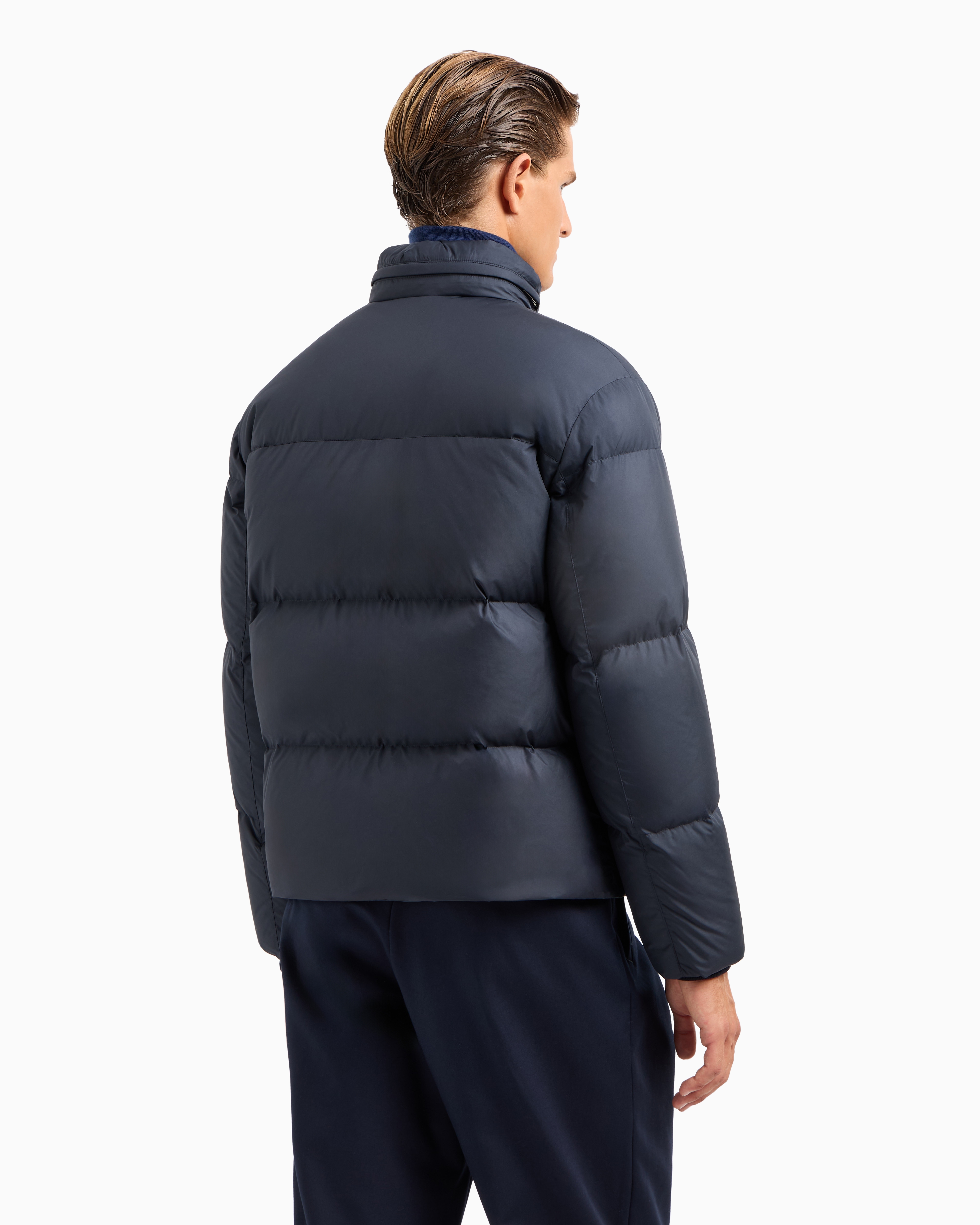Giorgio Armani Official Store Bomber Jacket With Goose-down Padding Armani Sustainability Values In Blue