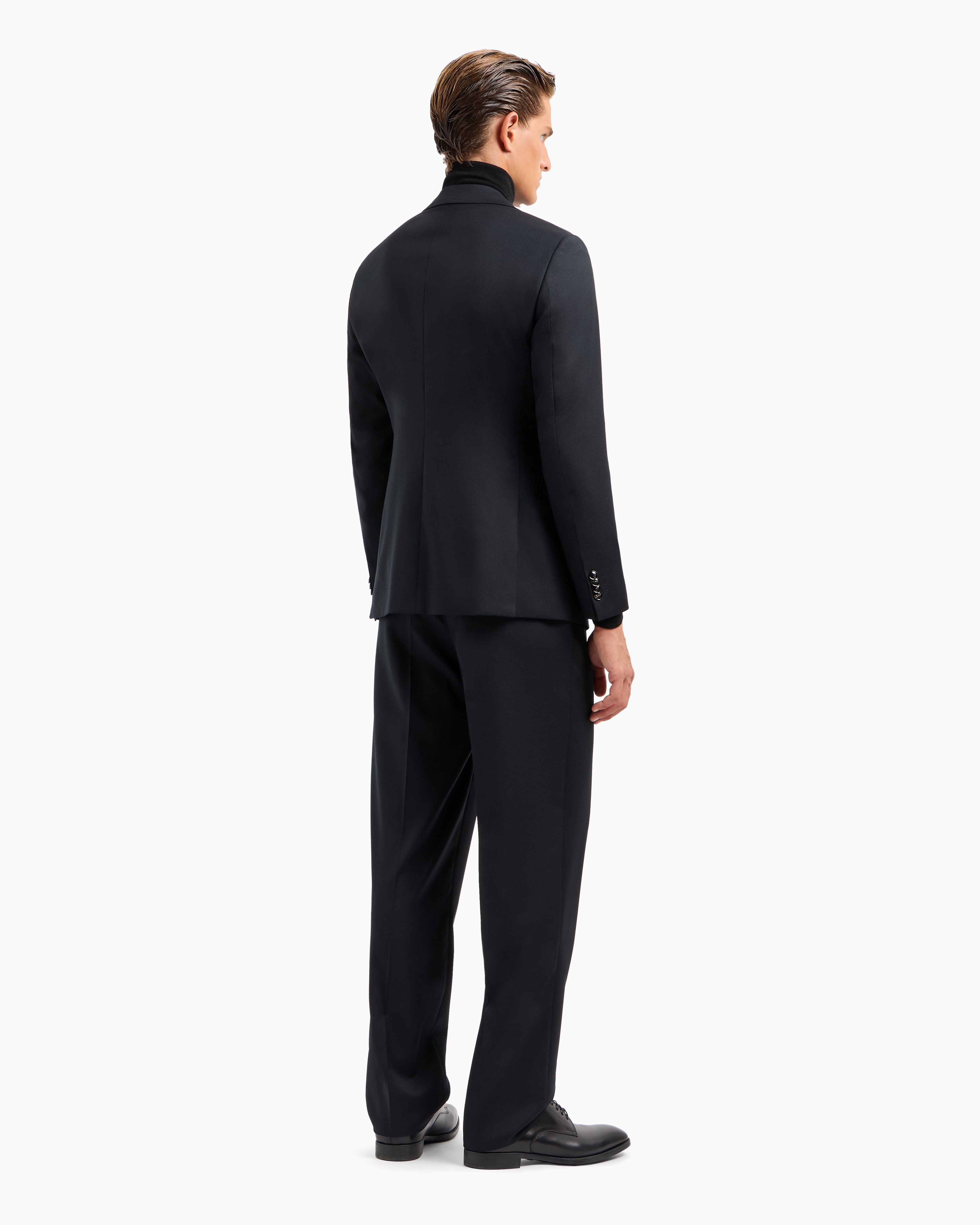 Giorgio Armani Single-breasted Soho Line Suit In Virgin Wool Armure In Noir